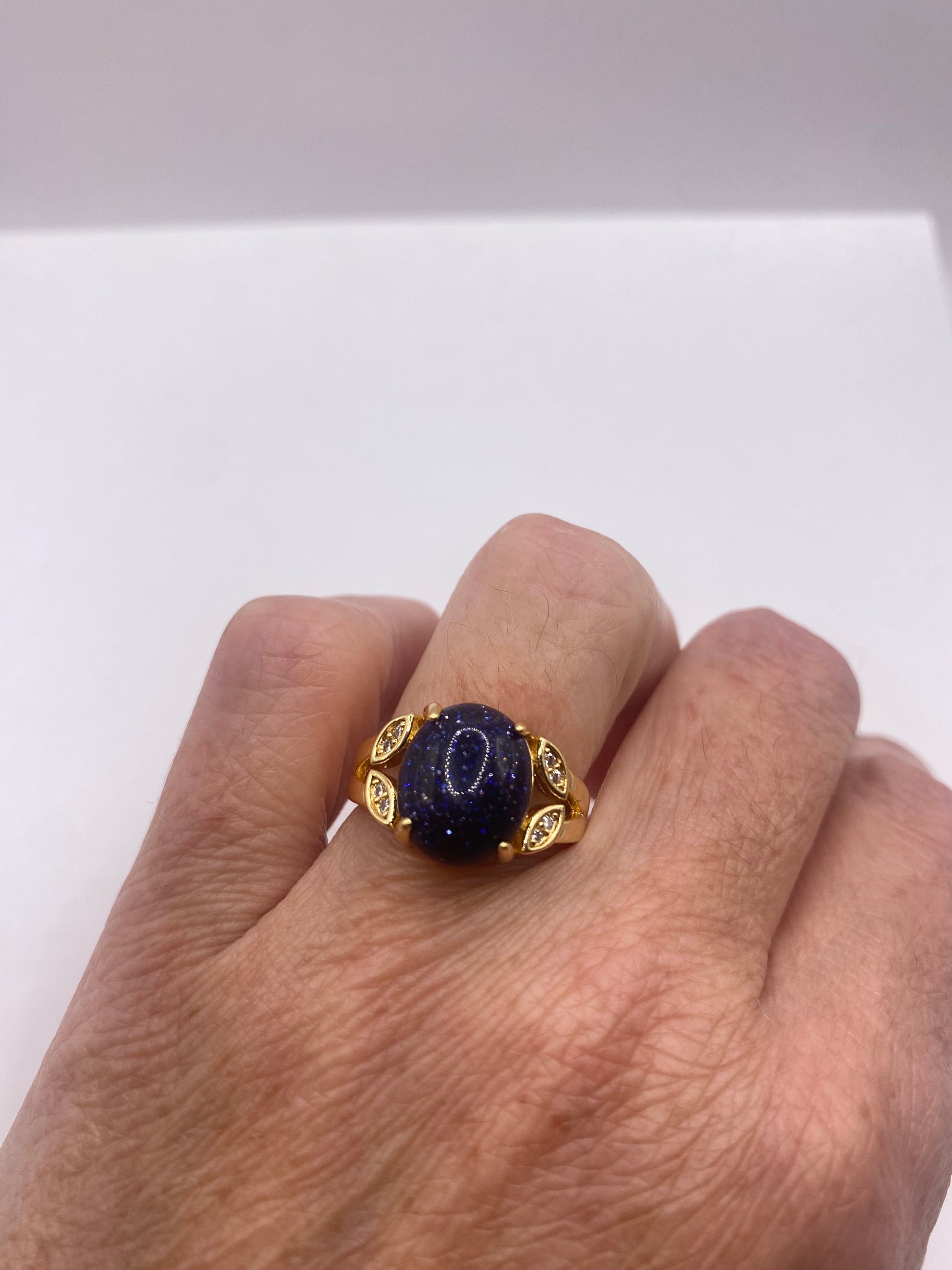 Vintage Black Goldstone Gold Sandstone Cocktail Ring