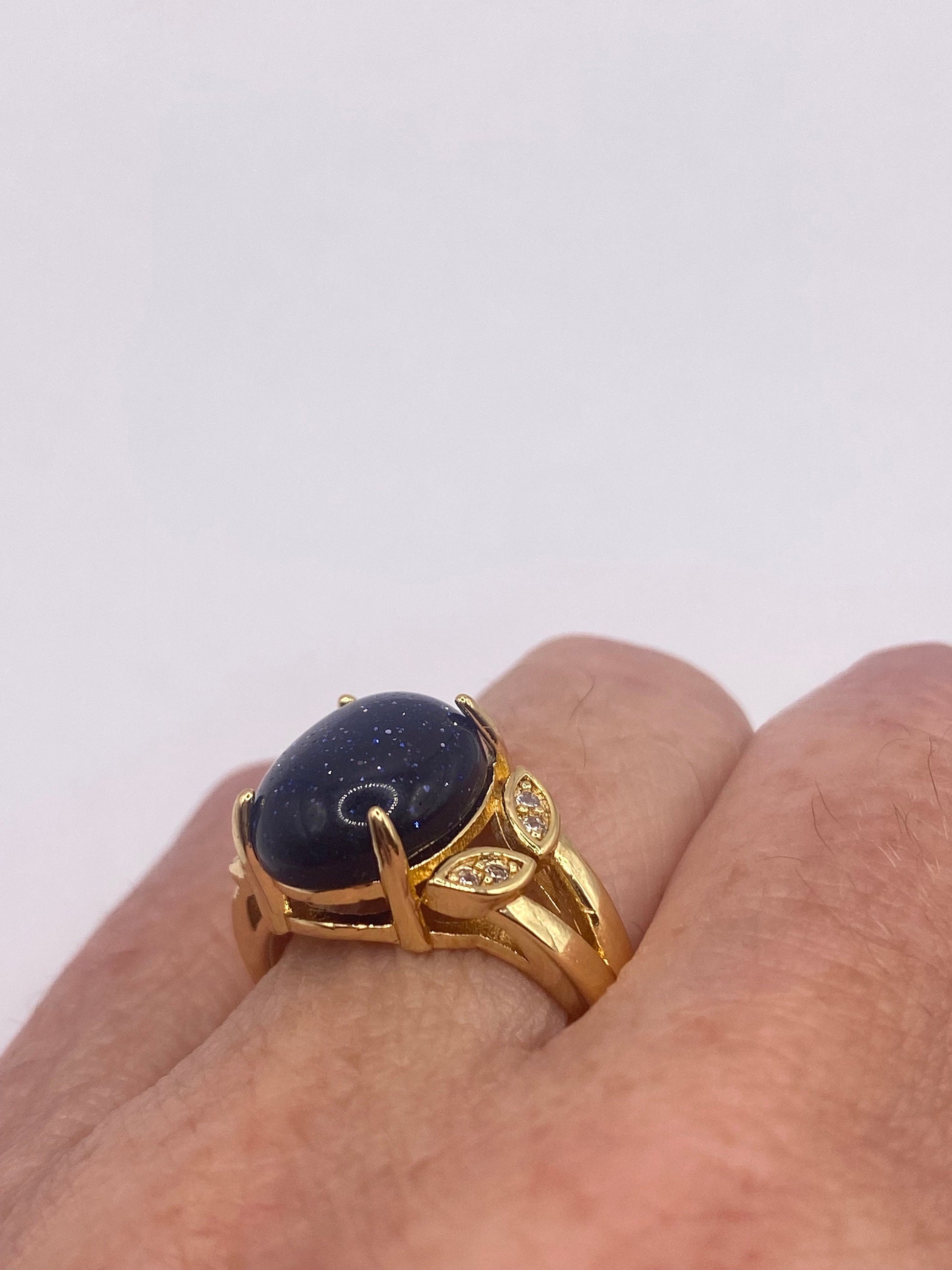 Vintage Black Goldstone Gold Sandstone Cocktail Ring