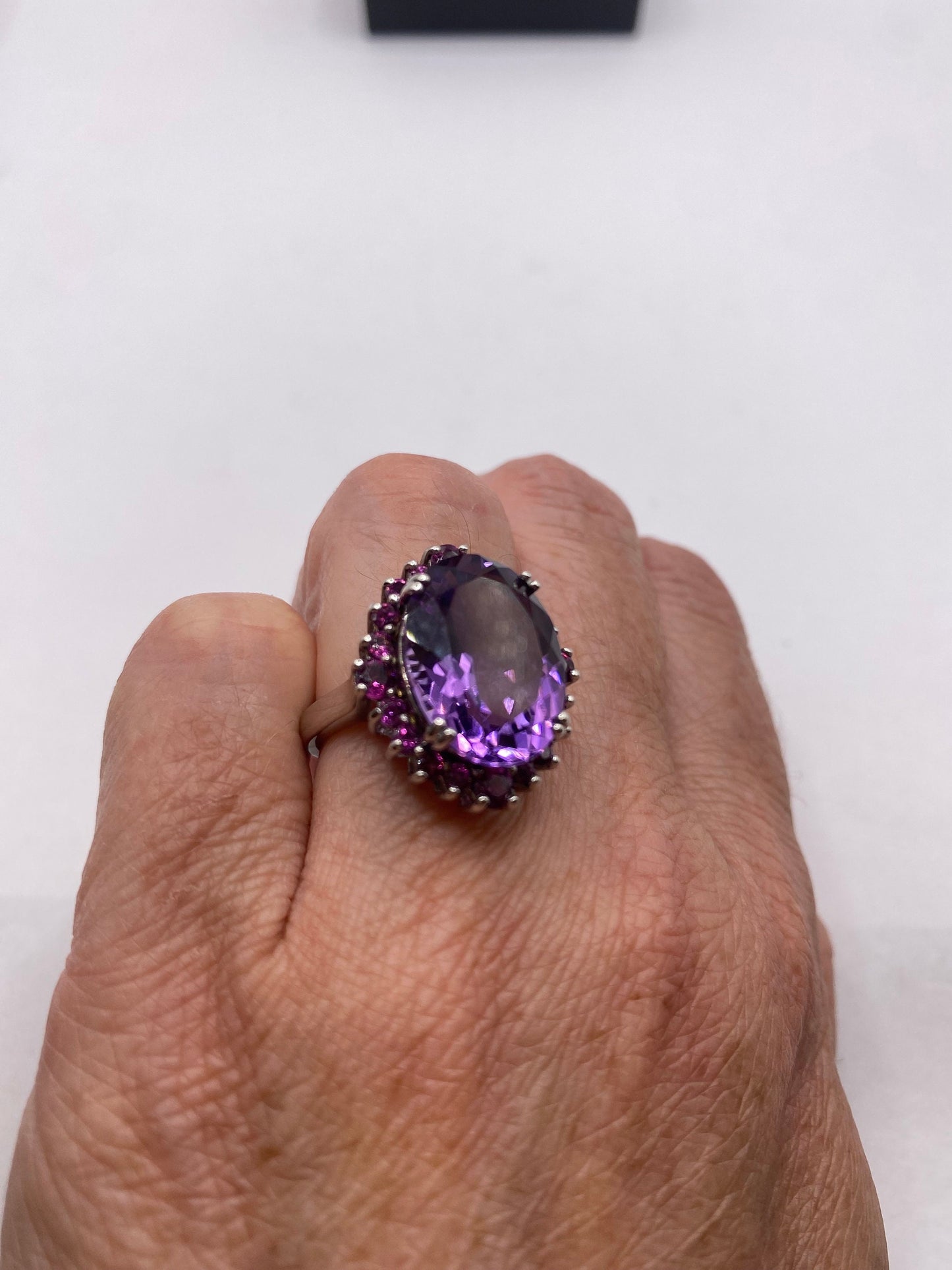 Vintage Purple Amethyst Pink Tourmaline Cocktail Ring 925 Sterling Silver