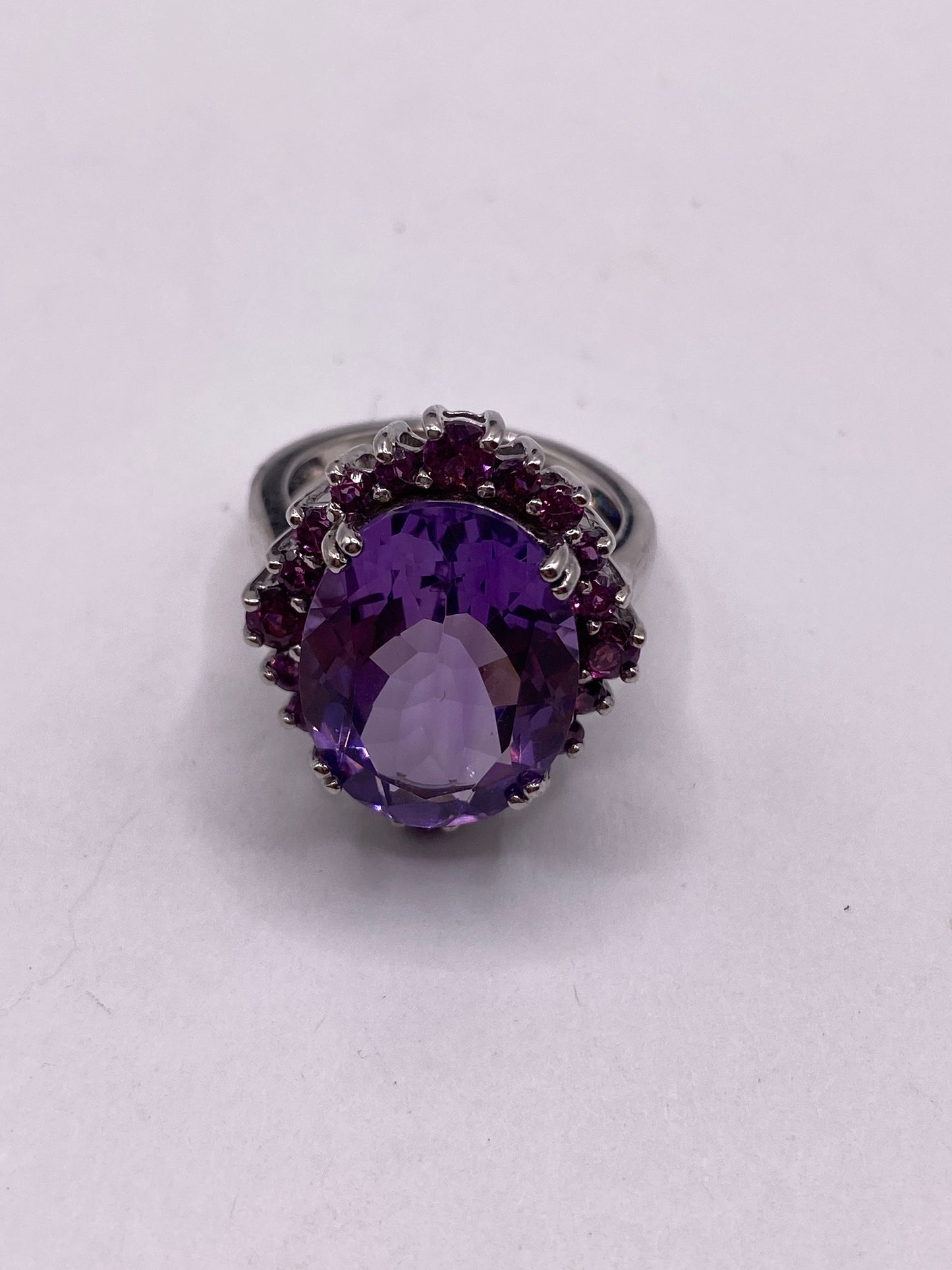 Vintage Purple Amethyst Pink Tourmaline Cocktail Ring 925 Sterling Silver
