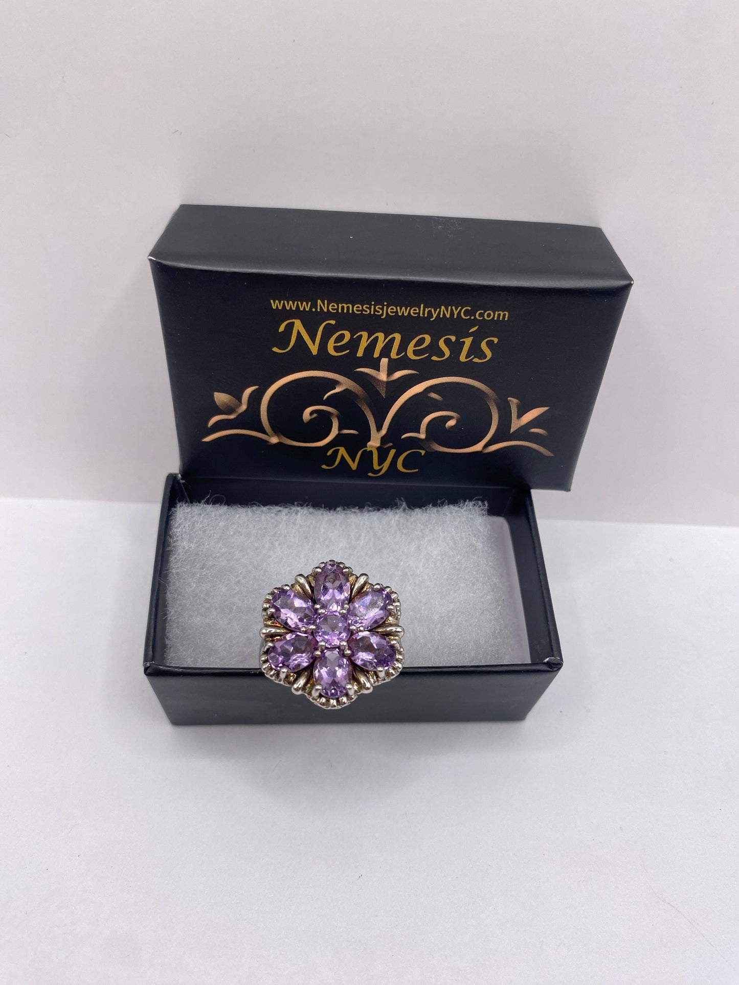 Vintage Purple Amethyst Flower Cocktail Ring 925 Sterling Silver