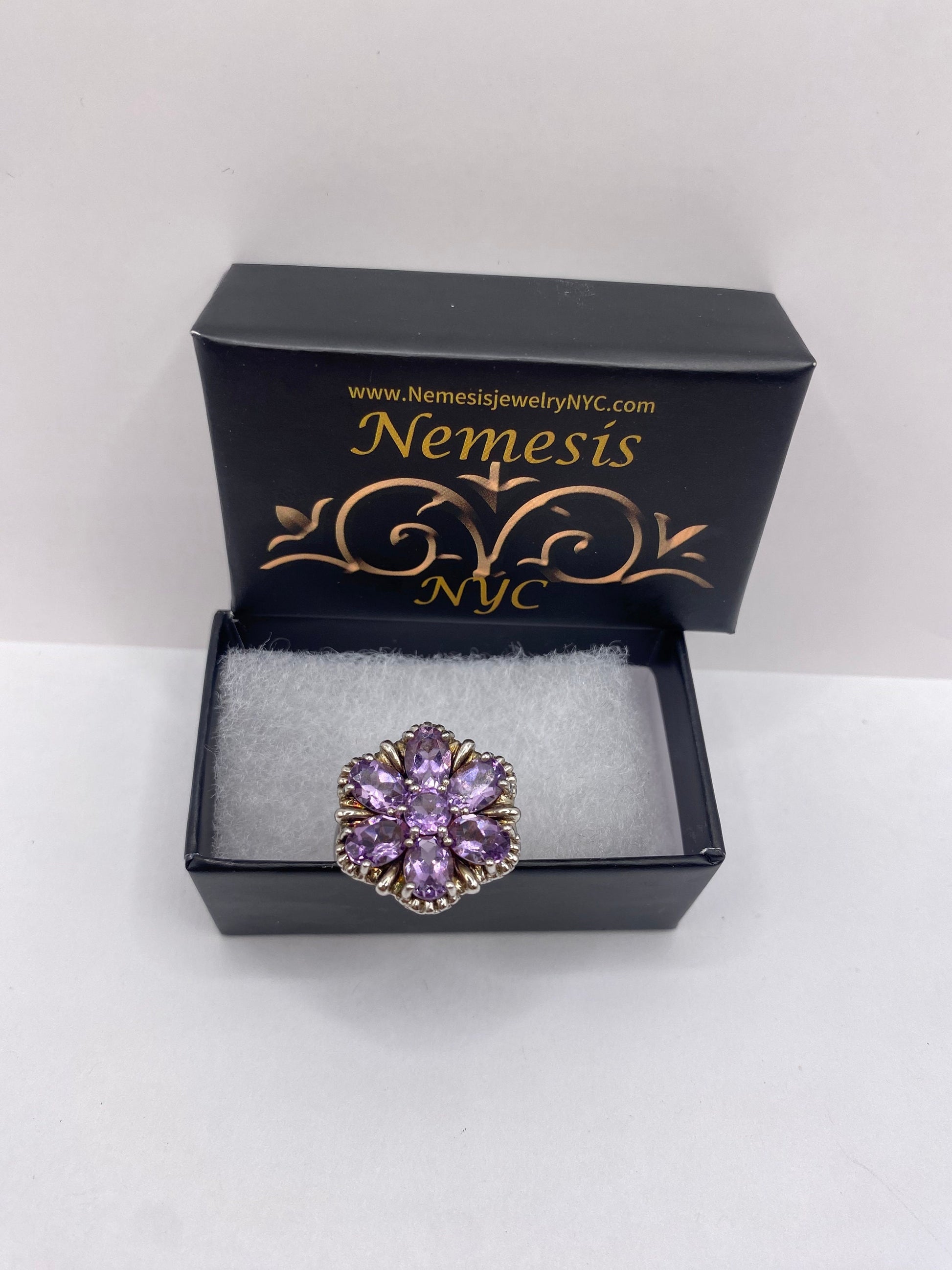 Vintage Purple Amethyst Flower Cocktail Ring 925 Sterling Silver