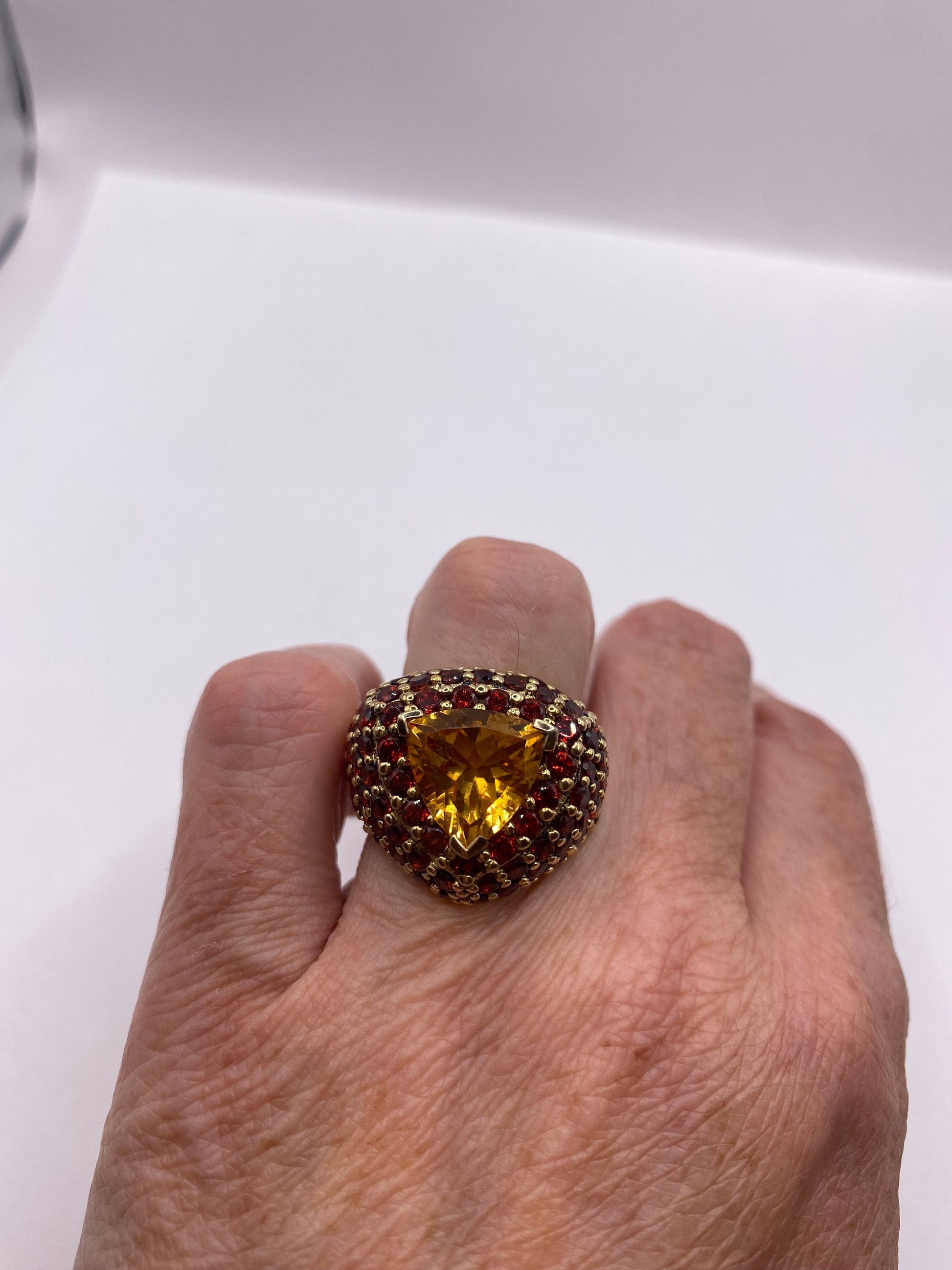 Vintage Golden Citrine and White Sapphire 925 Sterling Silver Ring