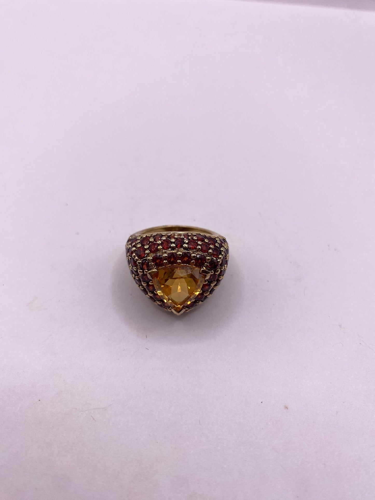 Vintage Golden Citrine and White Sapphire 925 Sterling Silver Ring