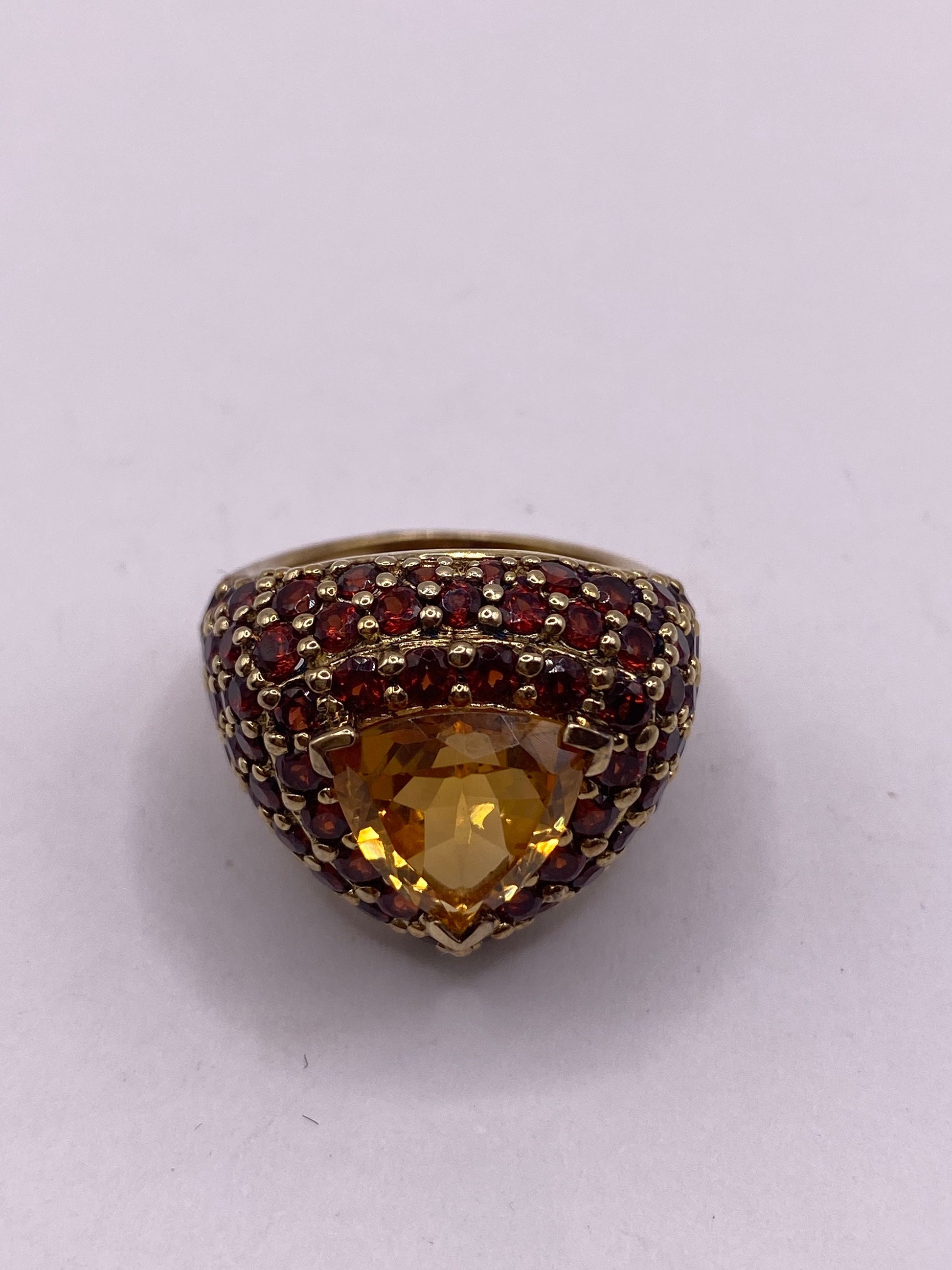 Vintage Golden Citrine and White Sapphire 925 Sterling Silver Ring