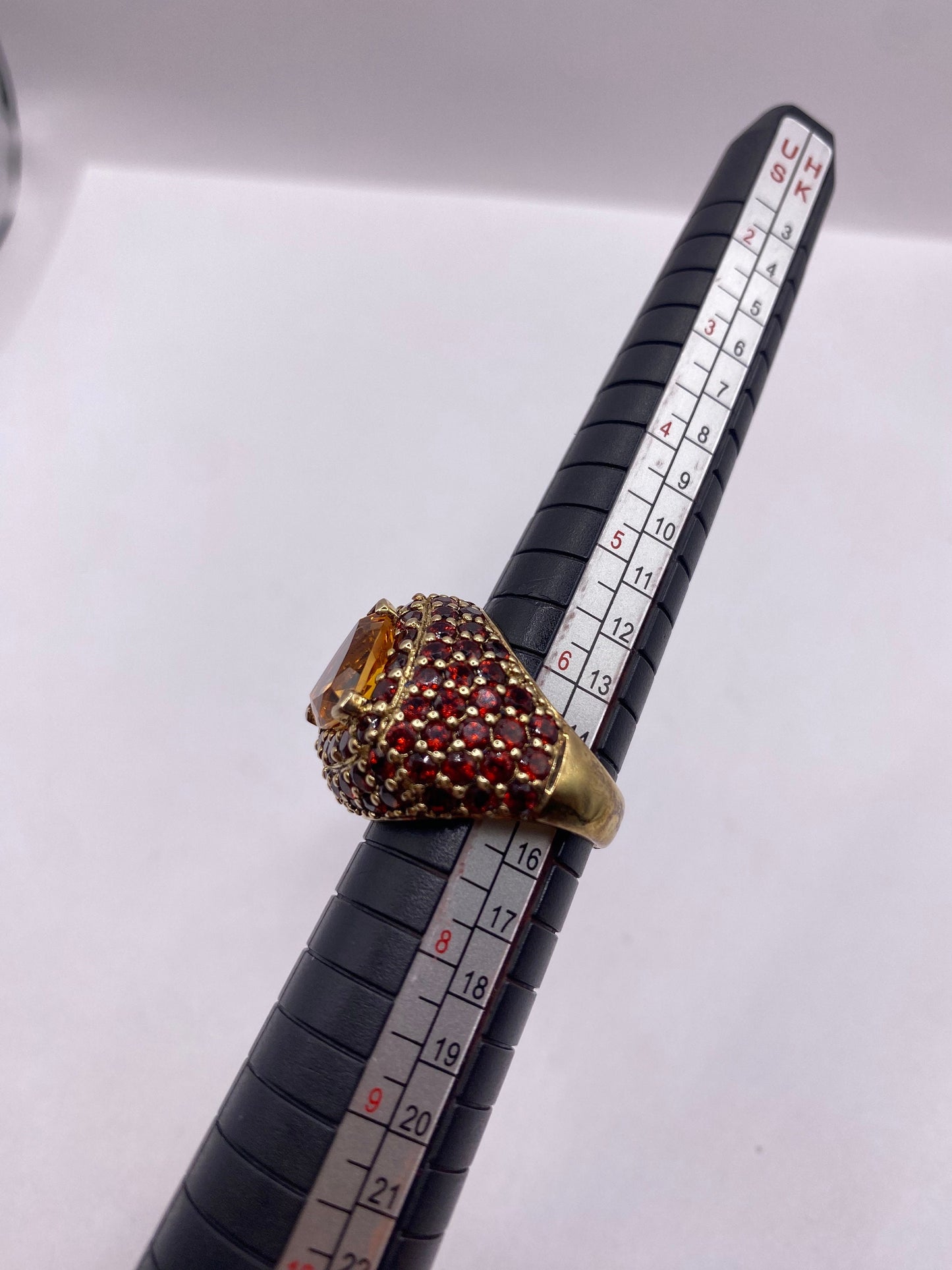 Vintage Golden Citrine and White Sapphire 925 Sterling Silver Ring