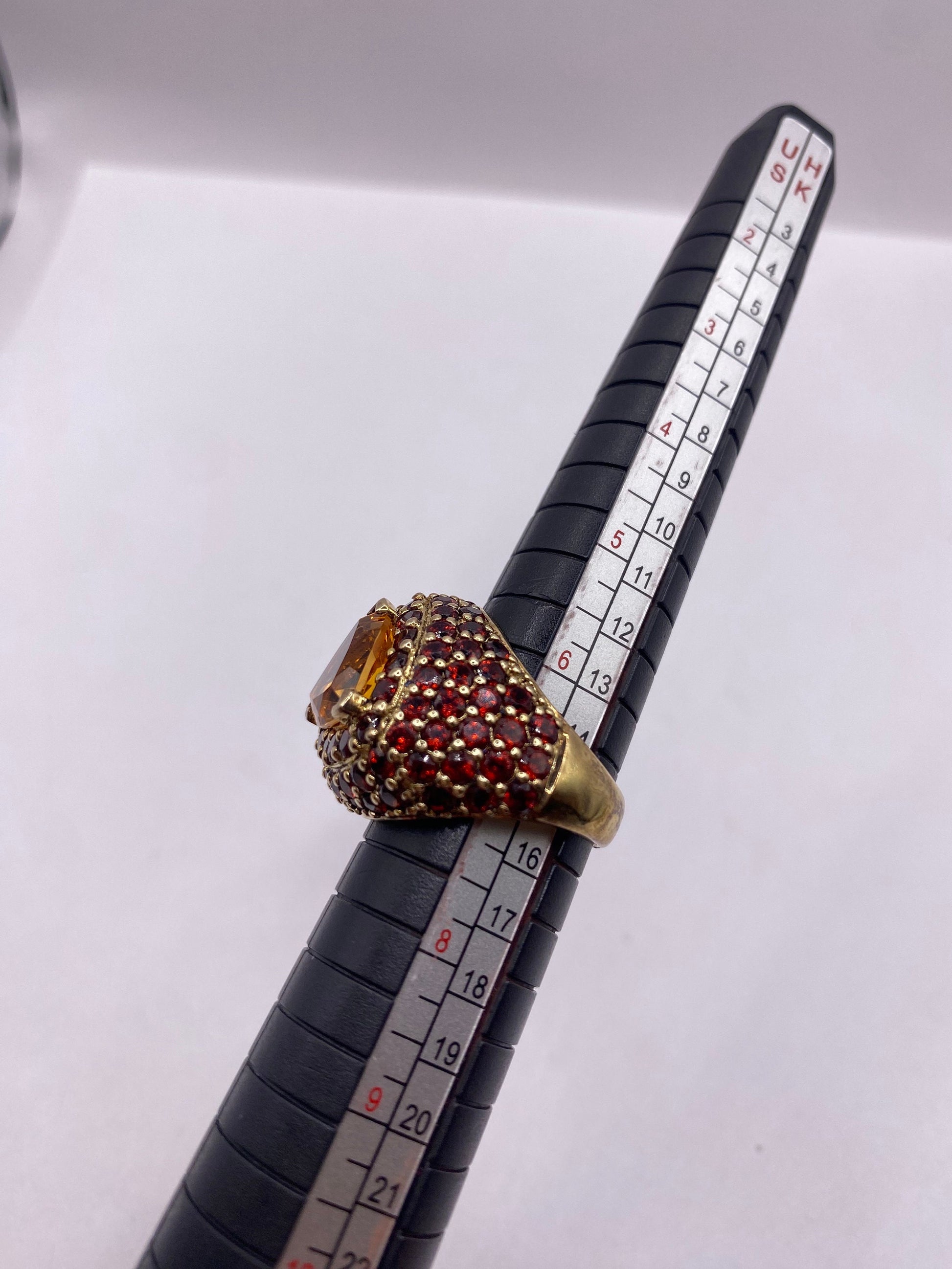 Vintage Golden Citrine and White Sapphire 925 Sterling Silver Ring