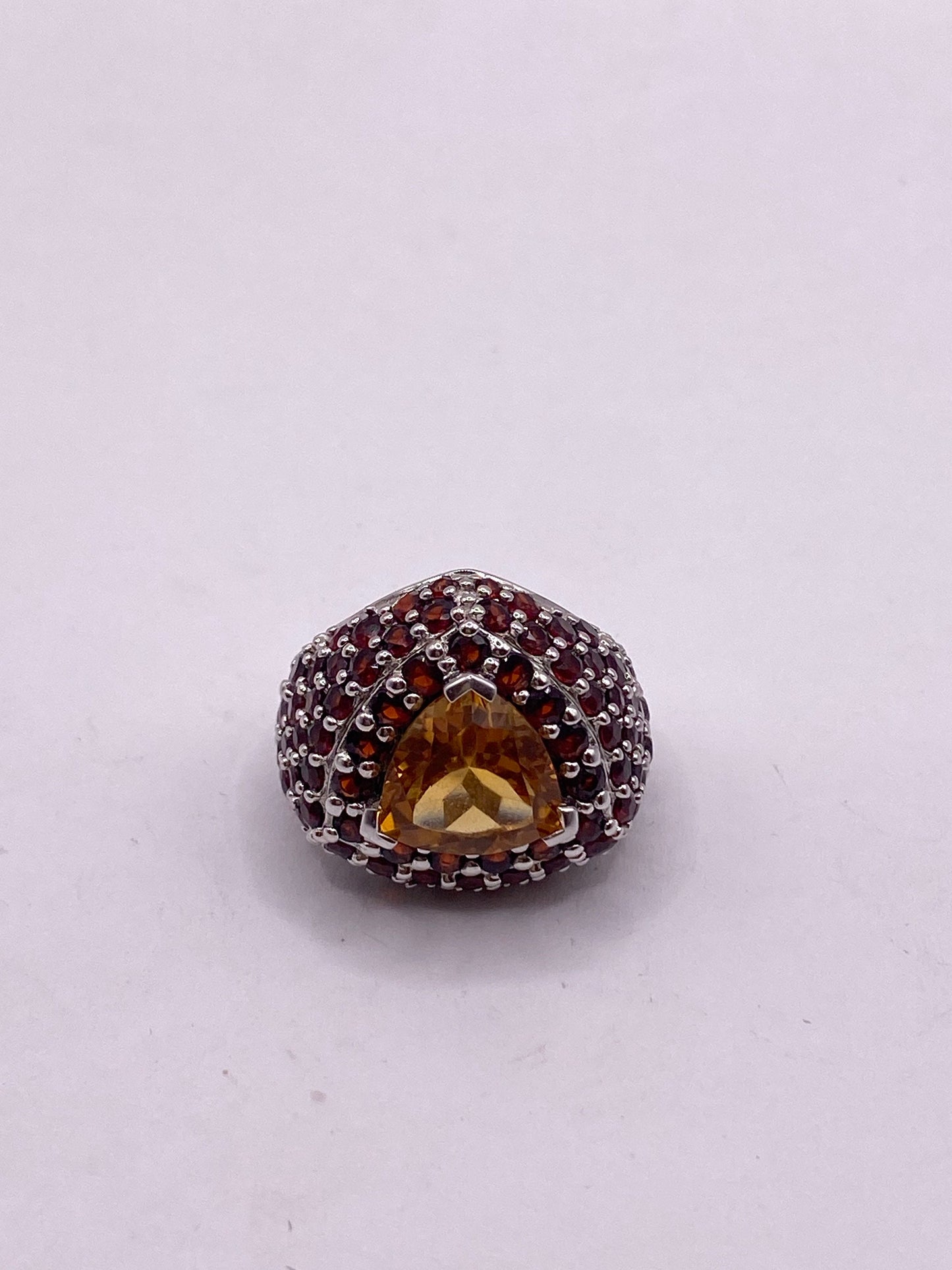 Vintage Citrine and Red Garnet 925 Sterling Silver Cocktail Ring