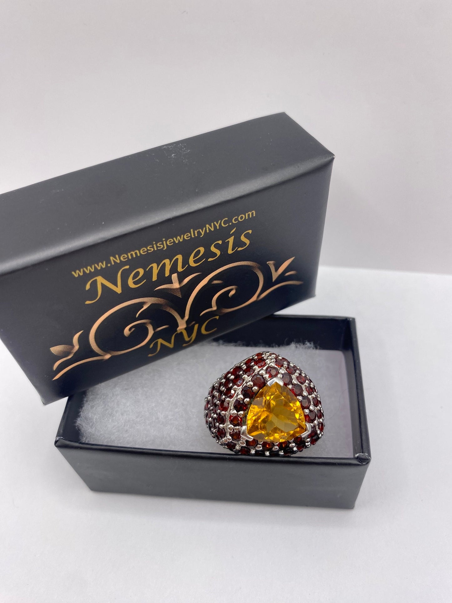 Vintage Citrine and Red Garnet 925 Sterling Silver Cocktail Ring