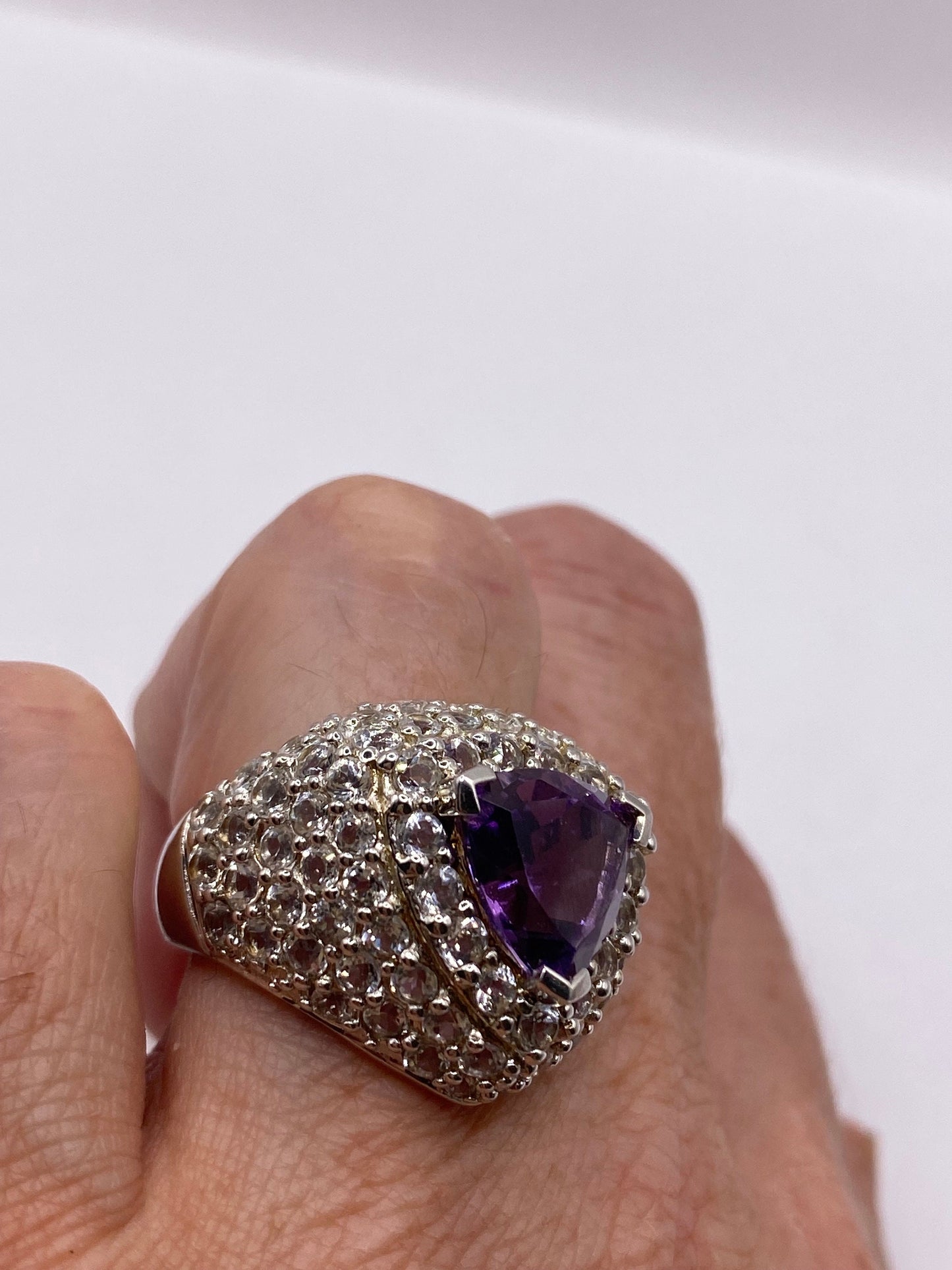 Vintage Purple Amethyst Pink Tourmaline Cocktail Ring 925 Sterling Silver