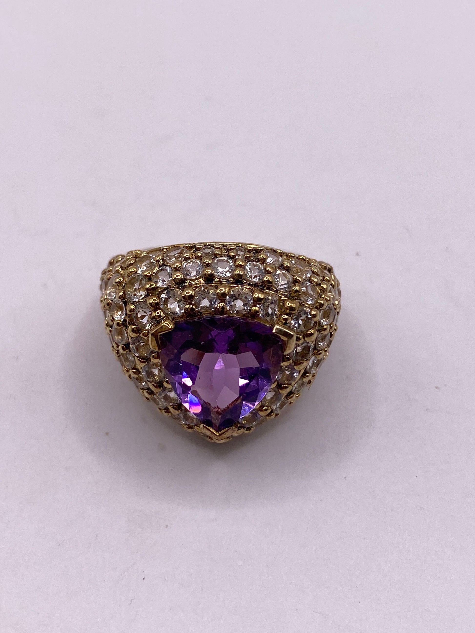 Vintage Purple Amethyst White Sapphire Cocktail Ring Gold 925 Sterling Silver