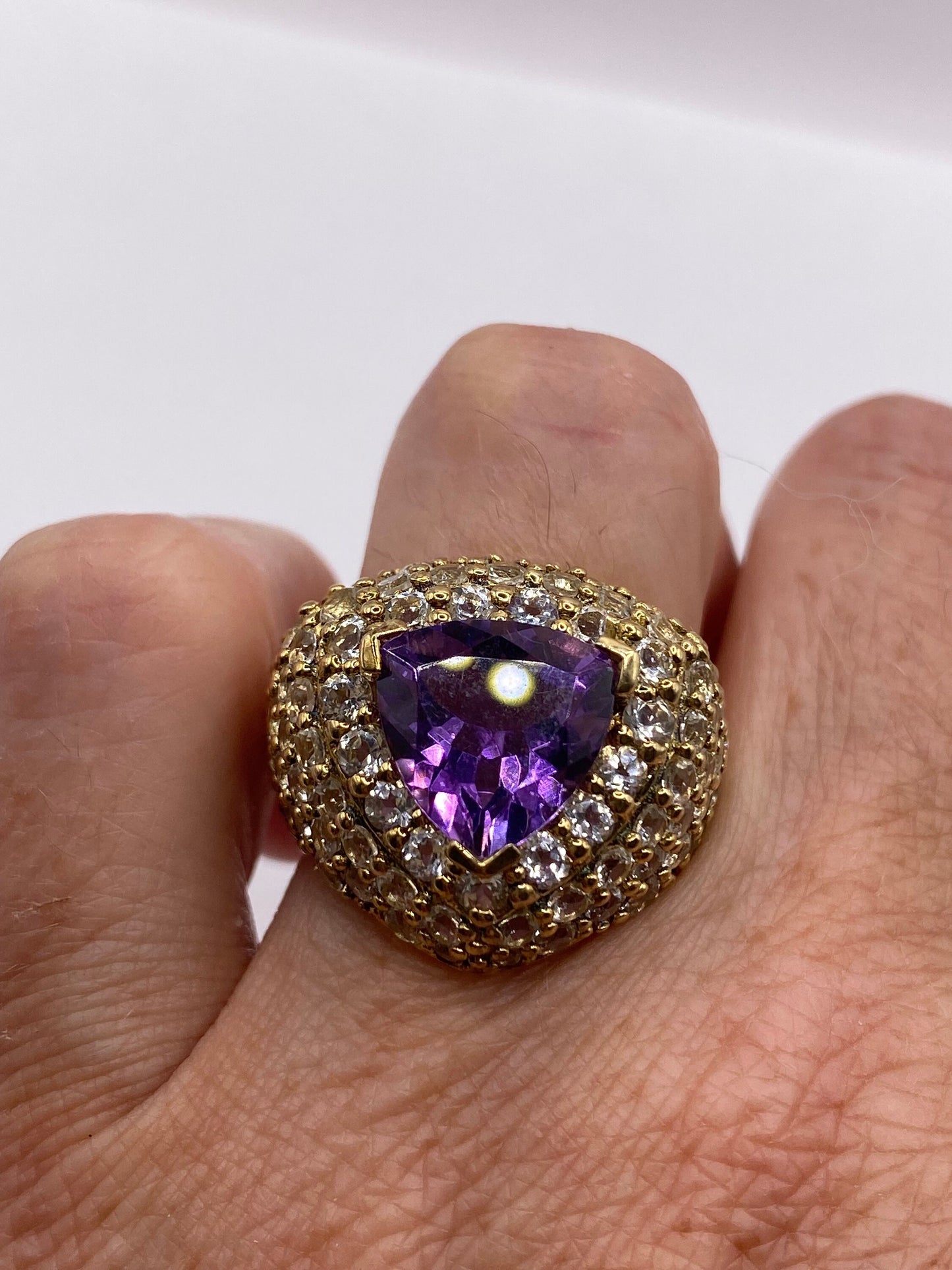 Vintage Purple Amethyst White Sapphire Cocktail Ring Gold 925 Sterling Silver