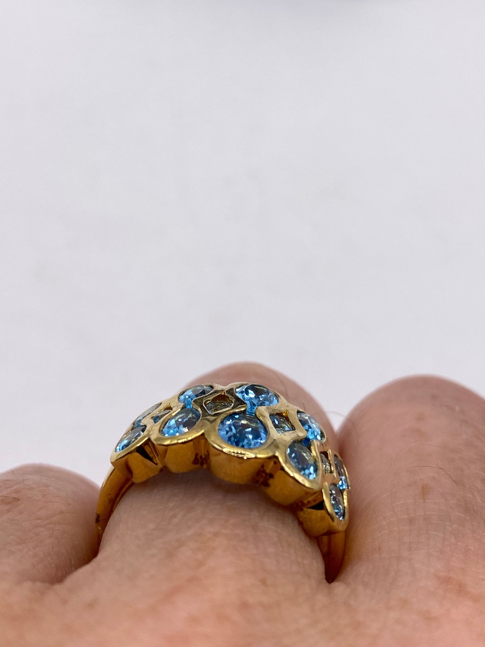 Vintage Genuine Blue Topaz Gold 925 Sterling Silver Ring