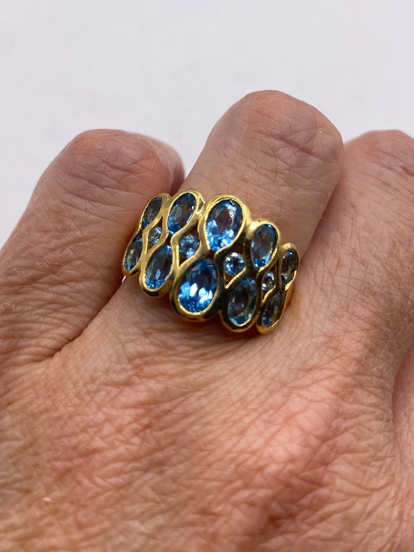 Vintage Genuine Blue Topaz Gold 925 Sterling Silver Ring