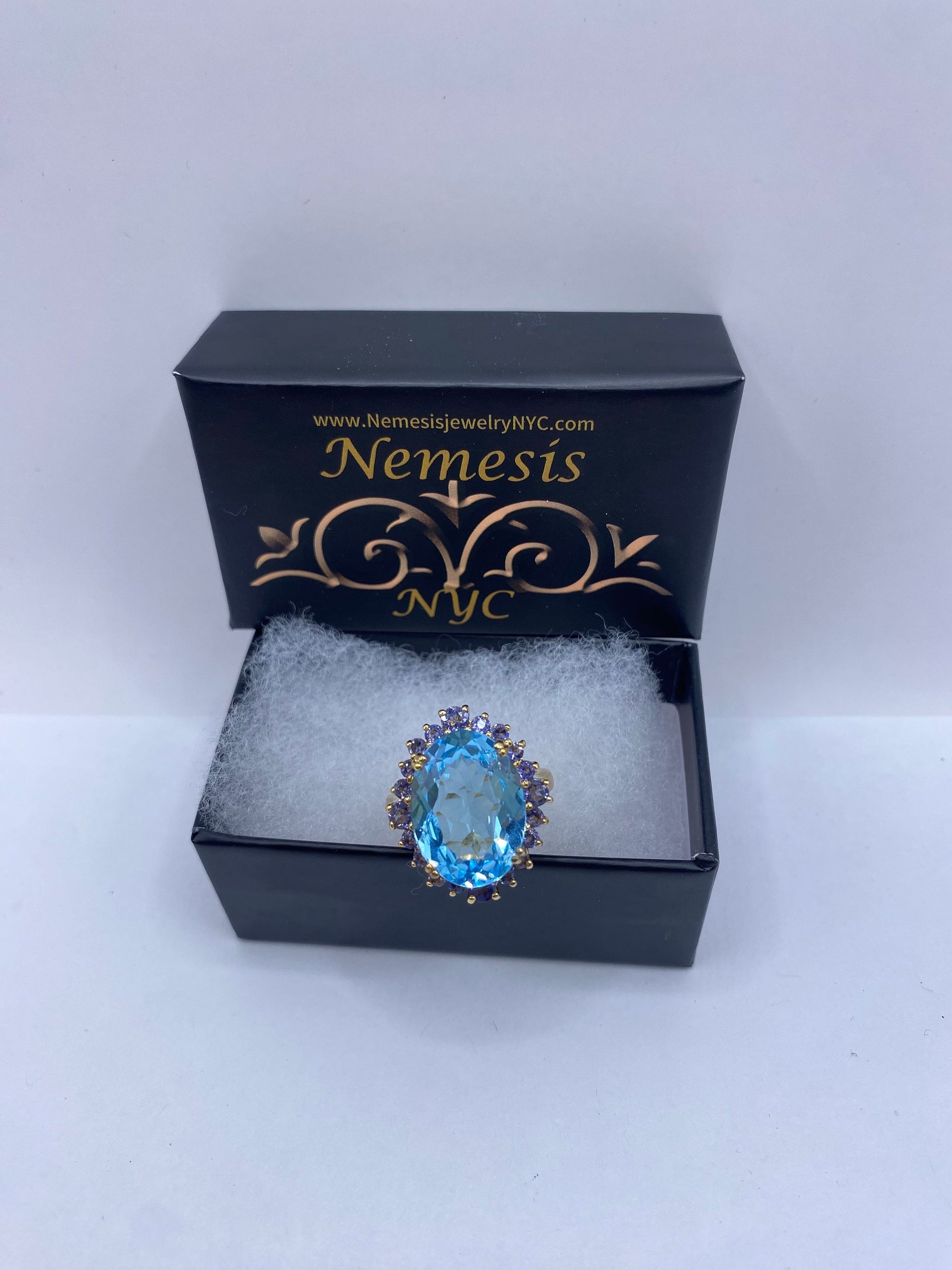 Vintage Genuine Blue Topaz Gold 925 Sterling Silver Ring