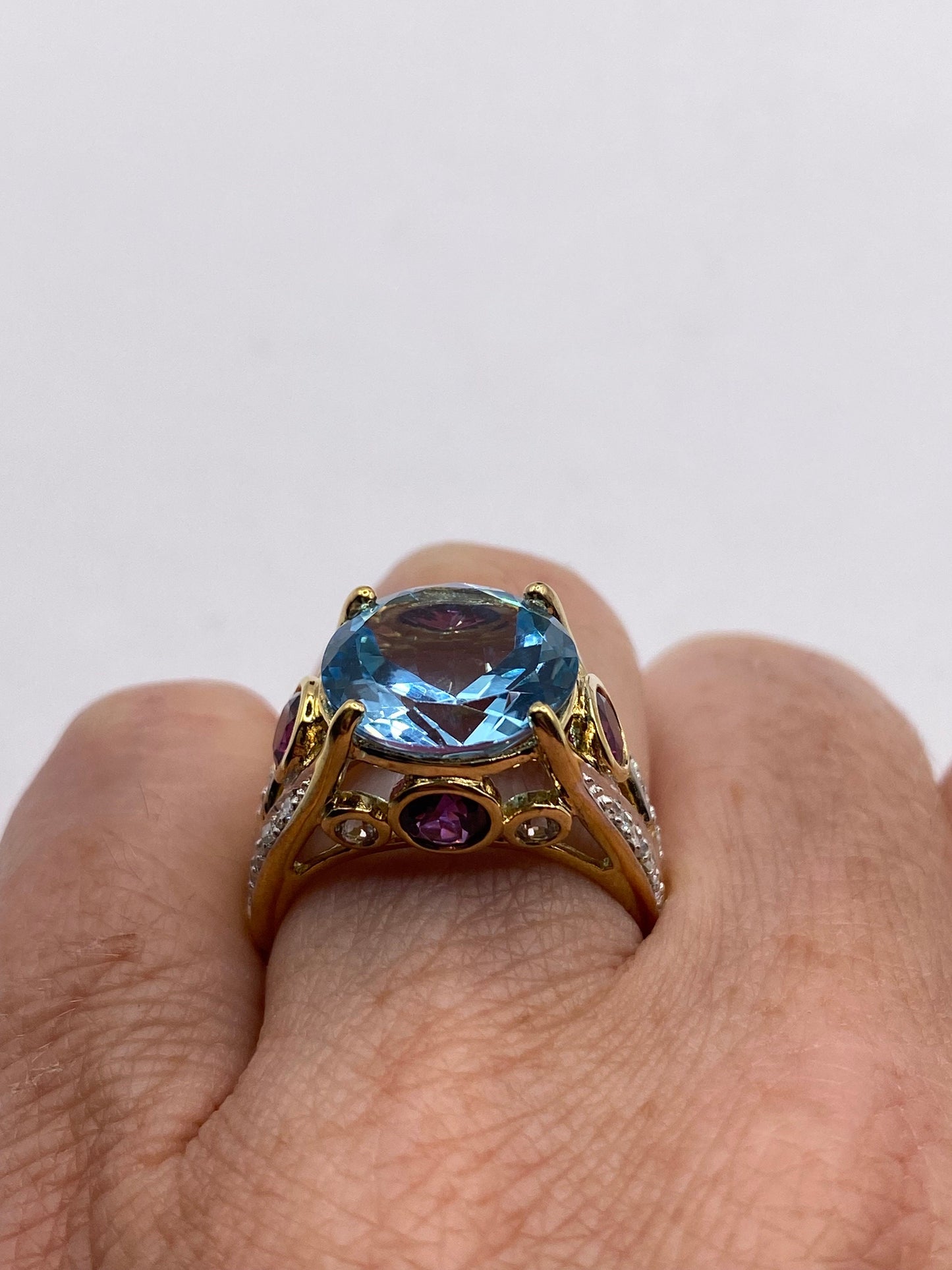 Vintage Genuine Blue Topaz Gold 925 Sterling Silver Ring