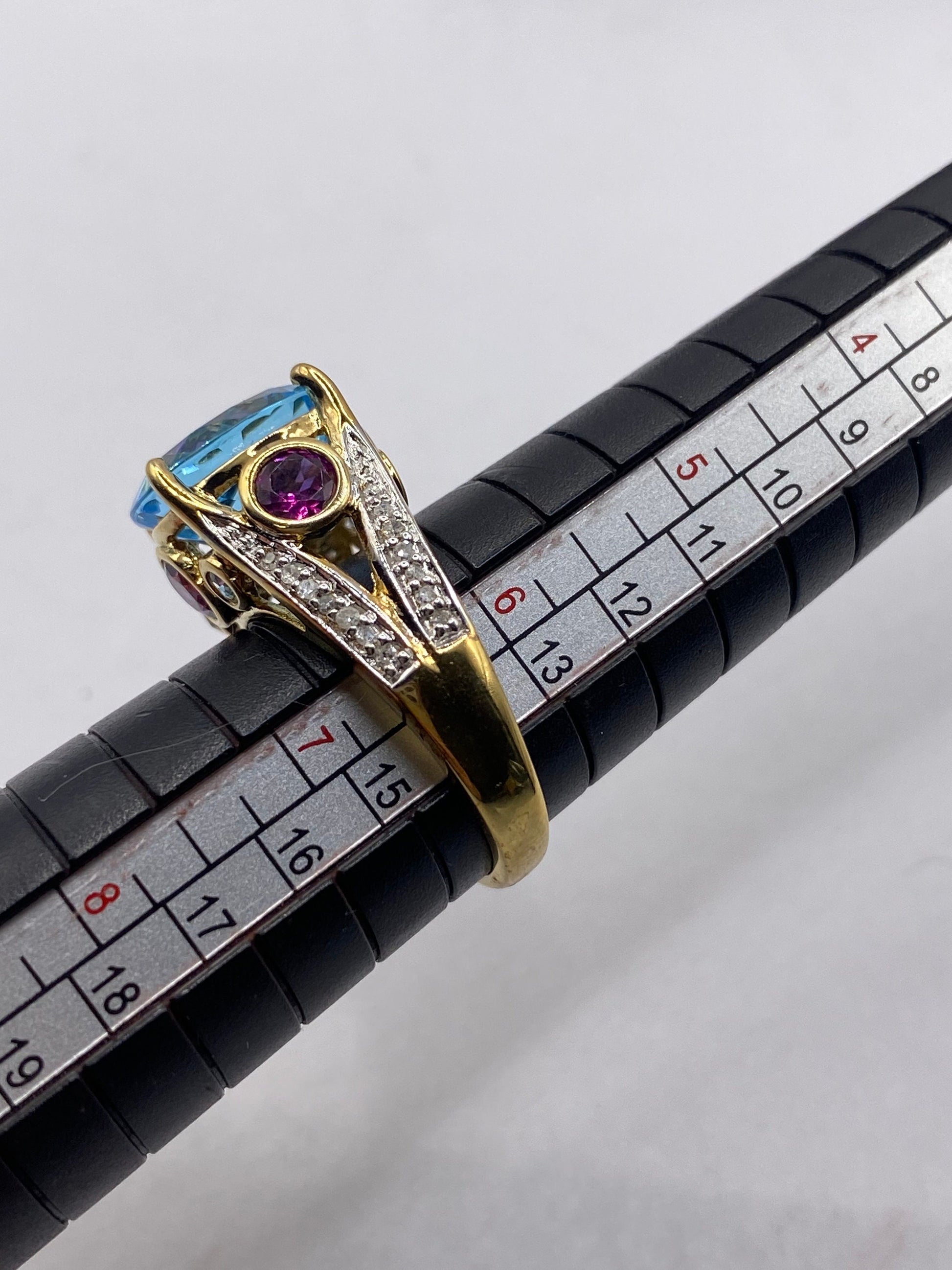 Vintage Genuine Blue Topaz Gold 925 Sterling Silver Ring