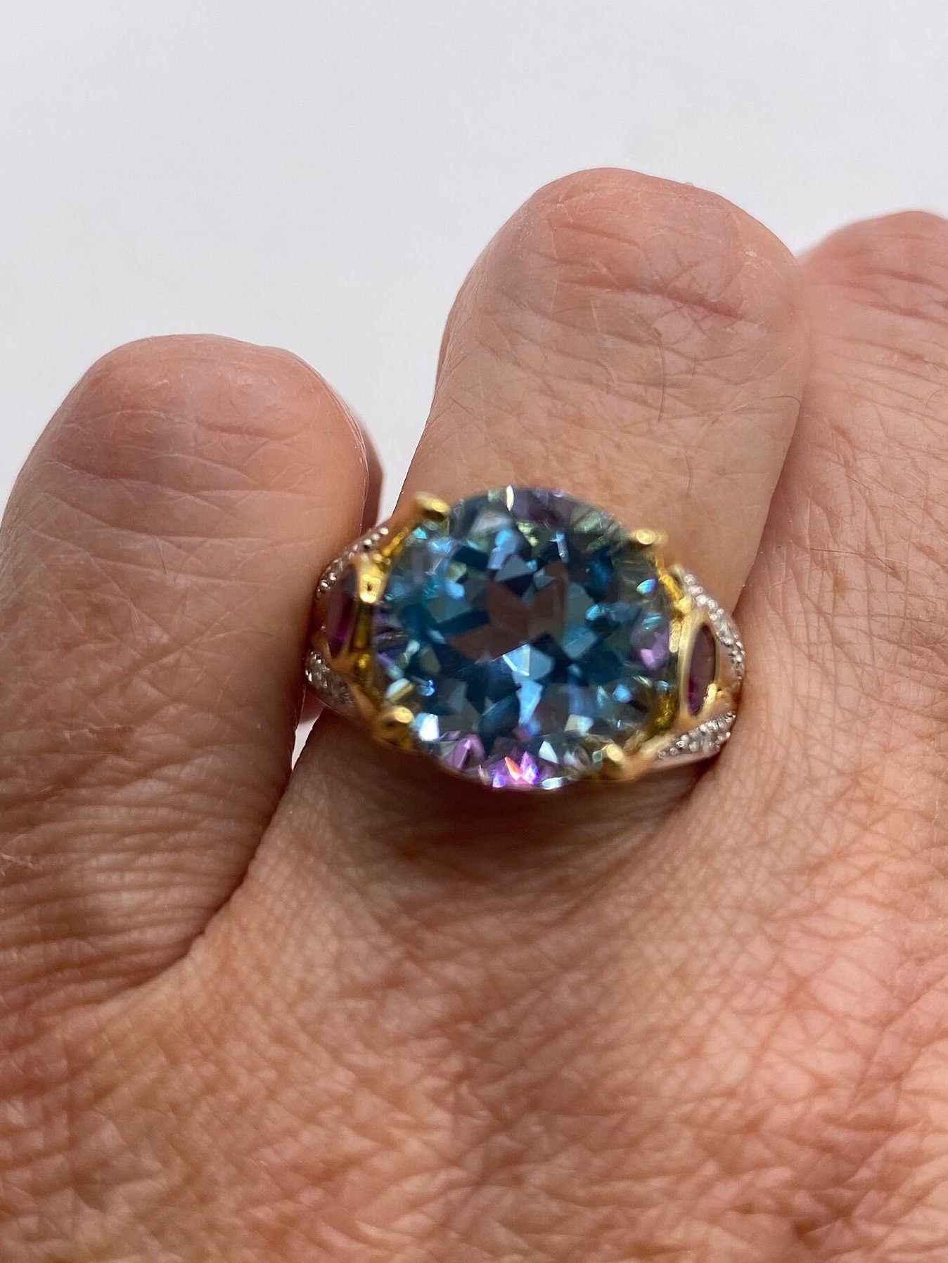 Vintage Genuine Blue Topaz Gold 925 Sterling Silver Ring