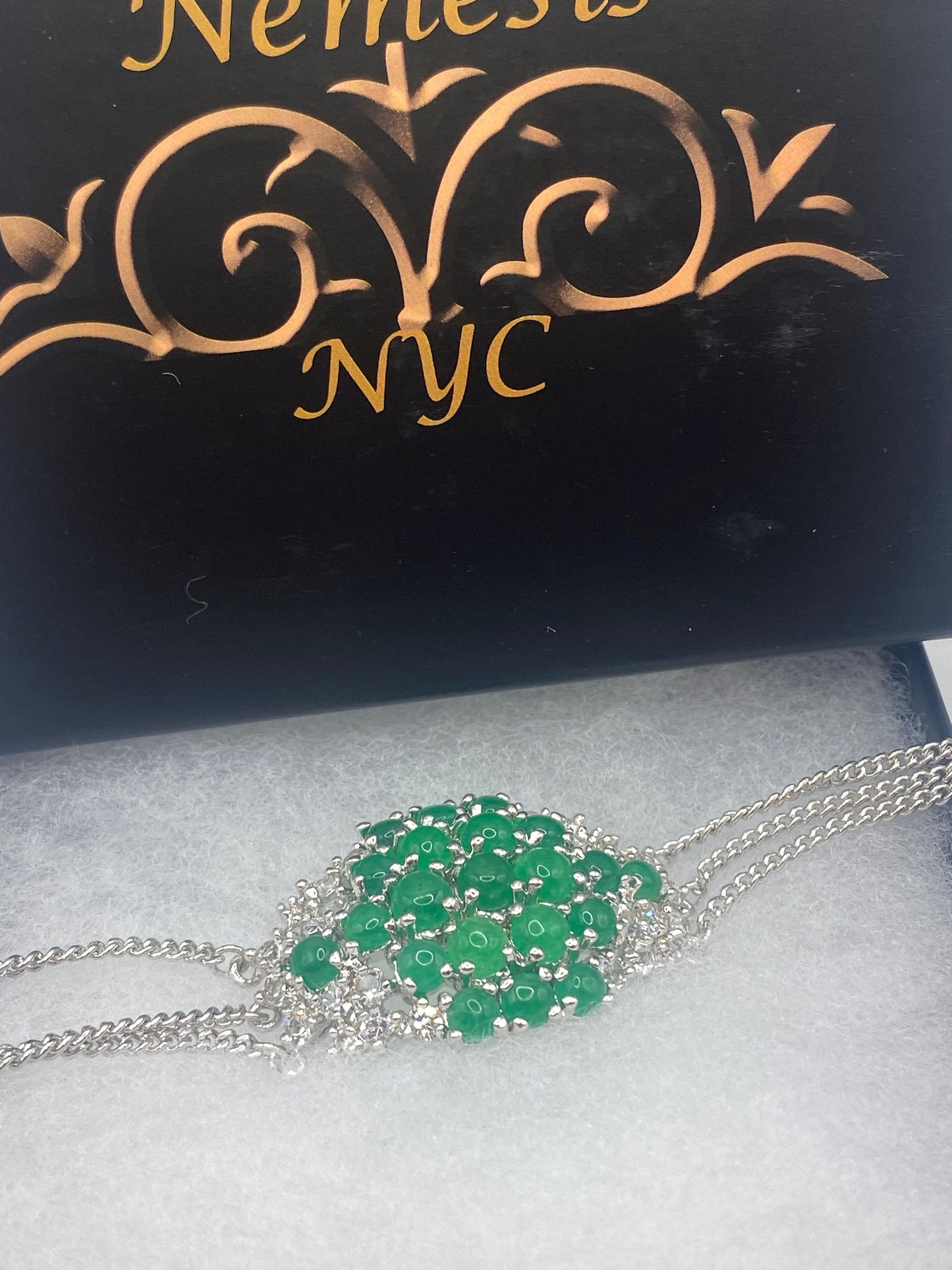 Vintage Green Jade Bracelet Silver White Bronze