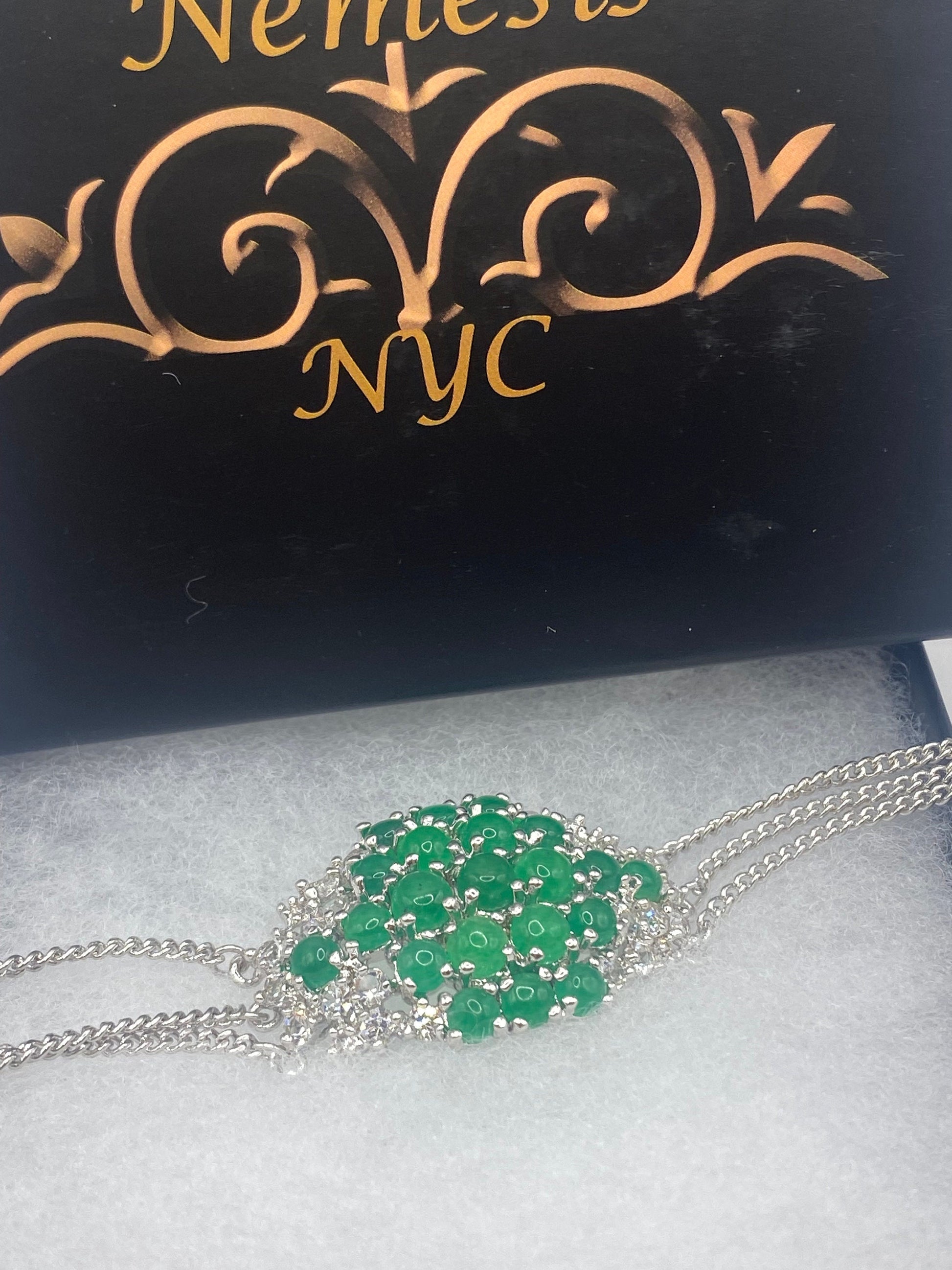 Vintage Green Jade Bracelet Silver White Bronze