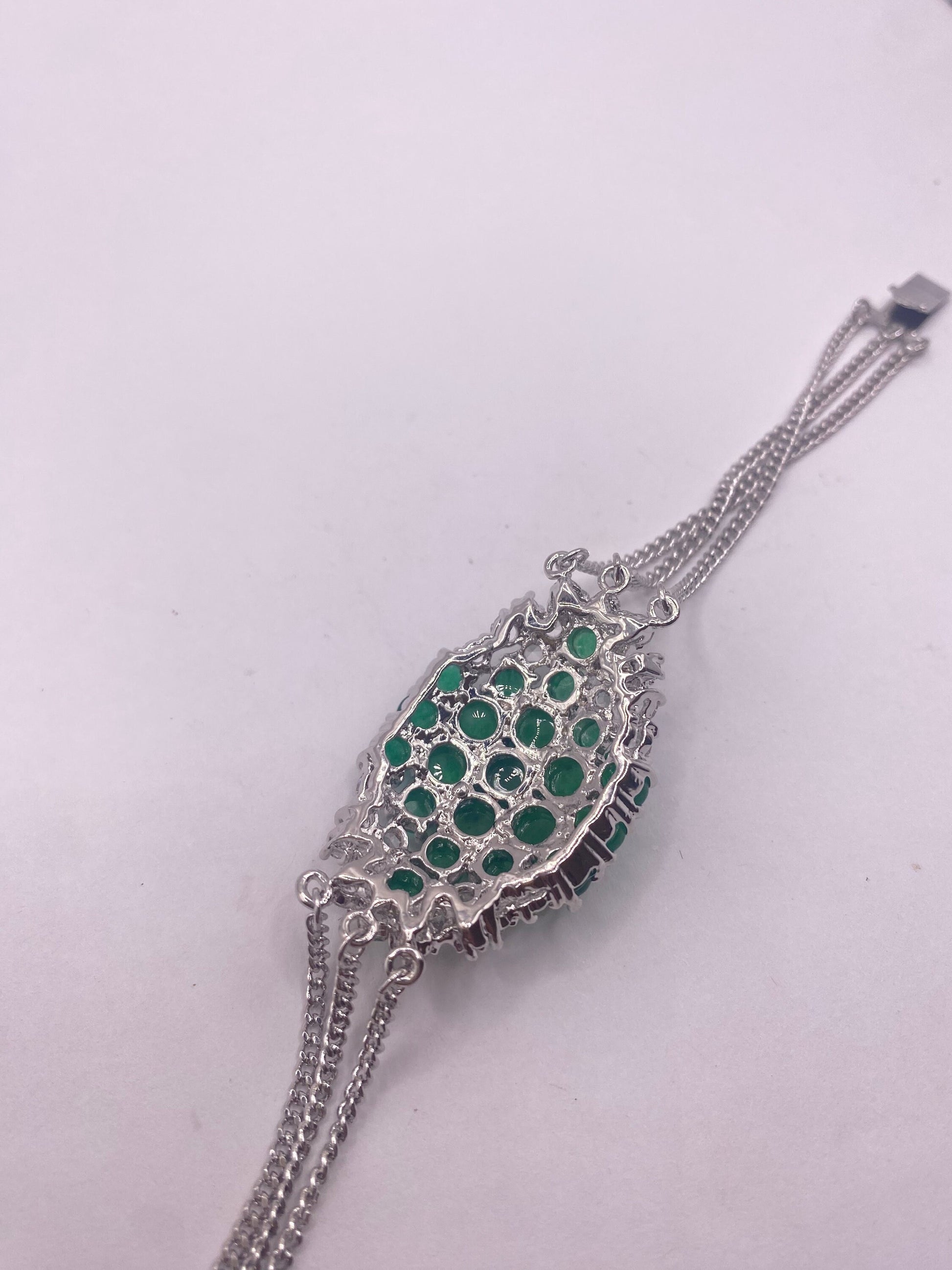 Vintage Green Jade Bracelet Silver White Bronze