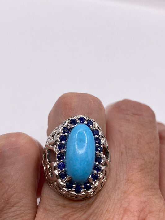 Vintage Tibetan Turquoise 925 Sterling Silver Ring