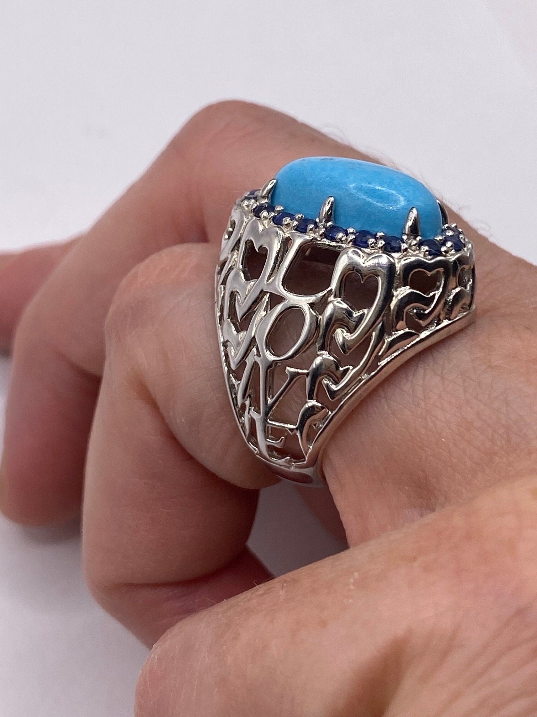 Vintage Tibetan Turquoise 925 Sterling Silver Ring