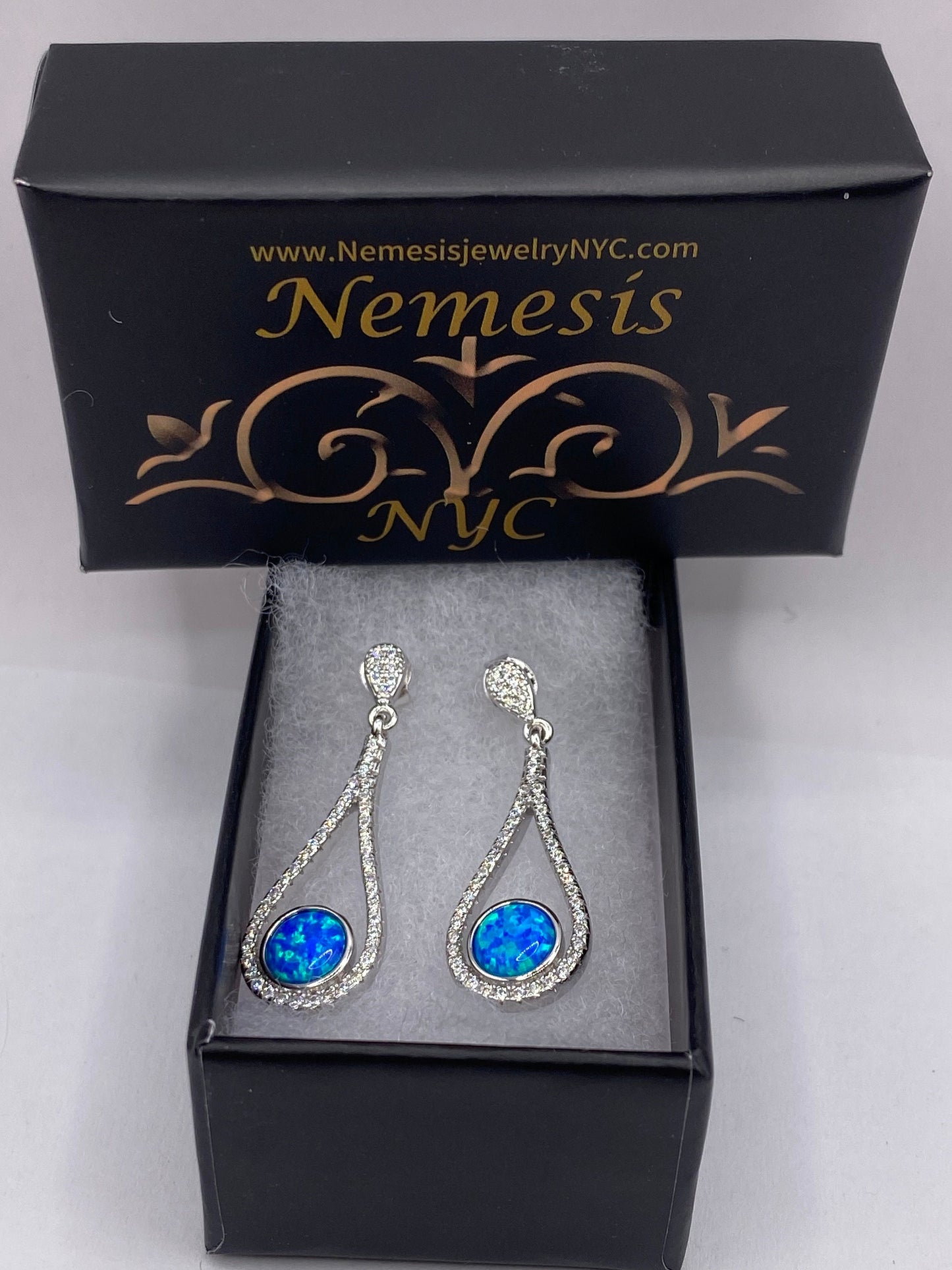 Vintage White Opal Earrings White Sapphire 925 Sterling Silver Dangle