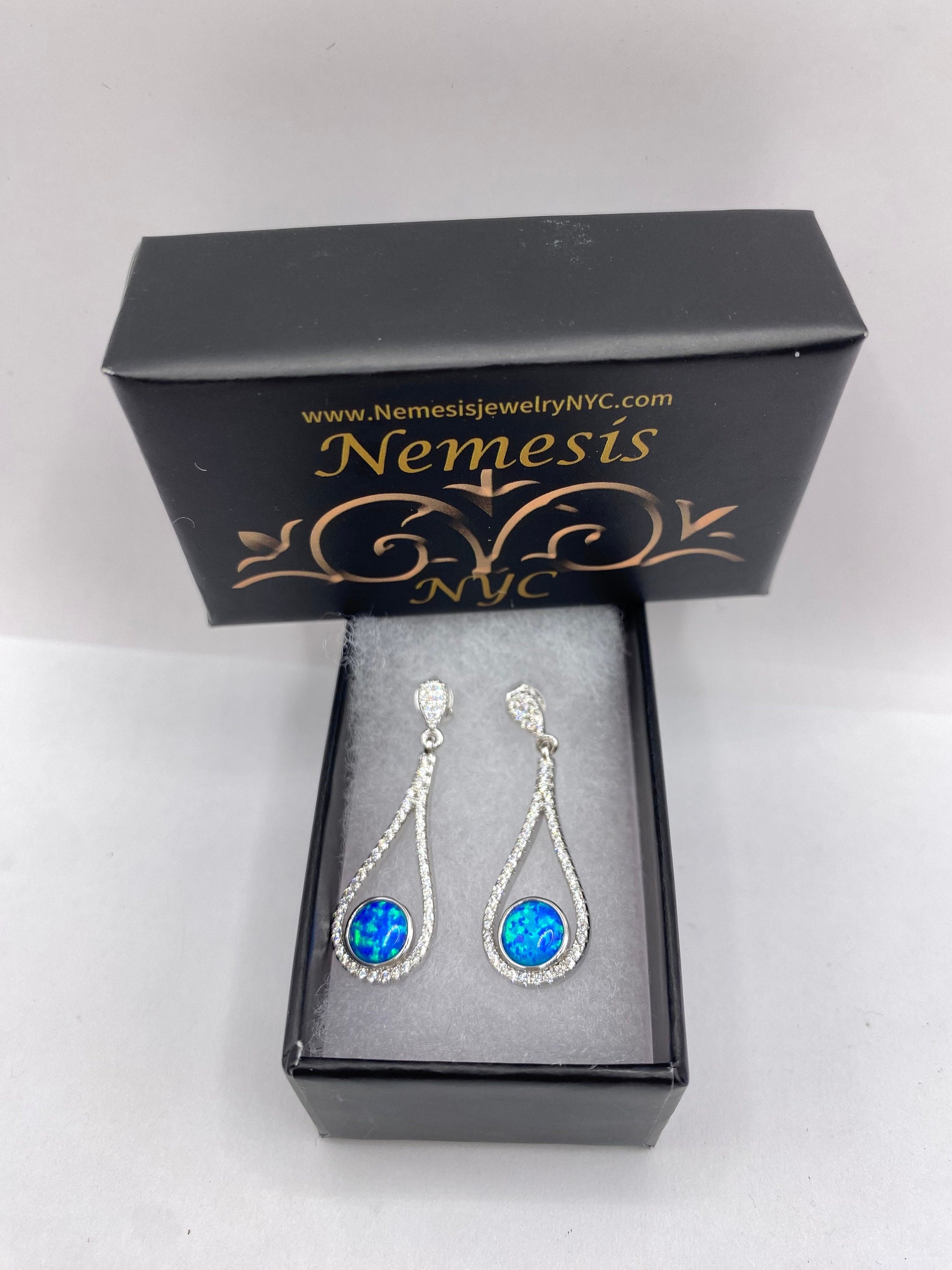 Vintage White Opal Earrings White Sapphire 925 Sterling Silver Dangle