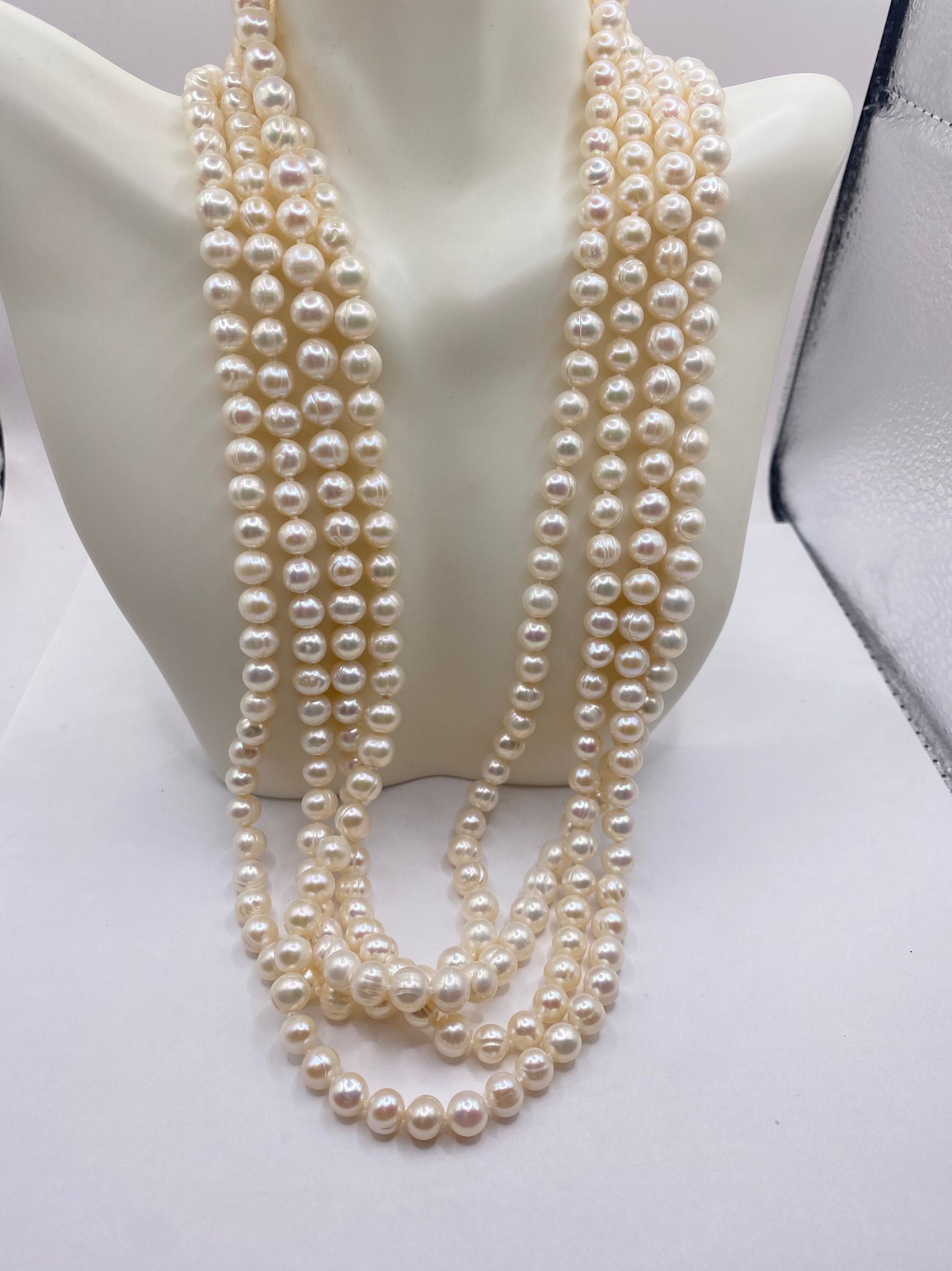 Vintage Hand Knotted Cream Pearl 80 inch Jumprope Necklace
