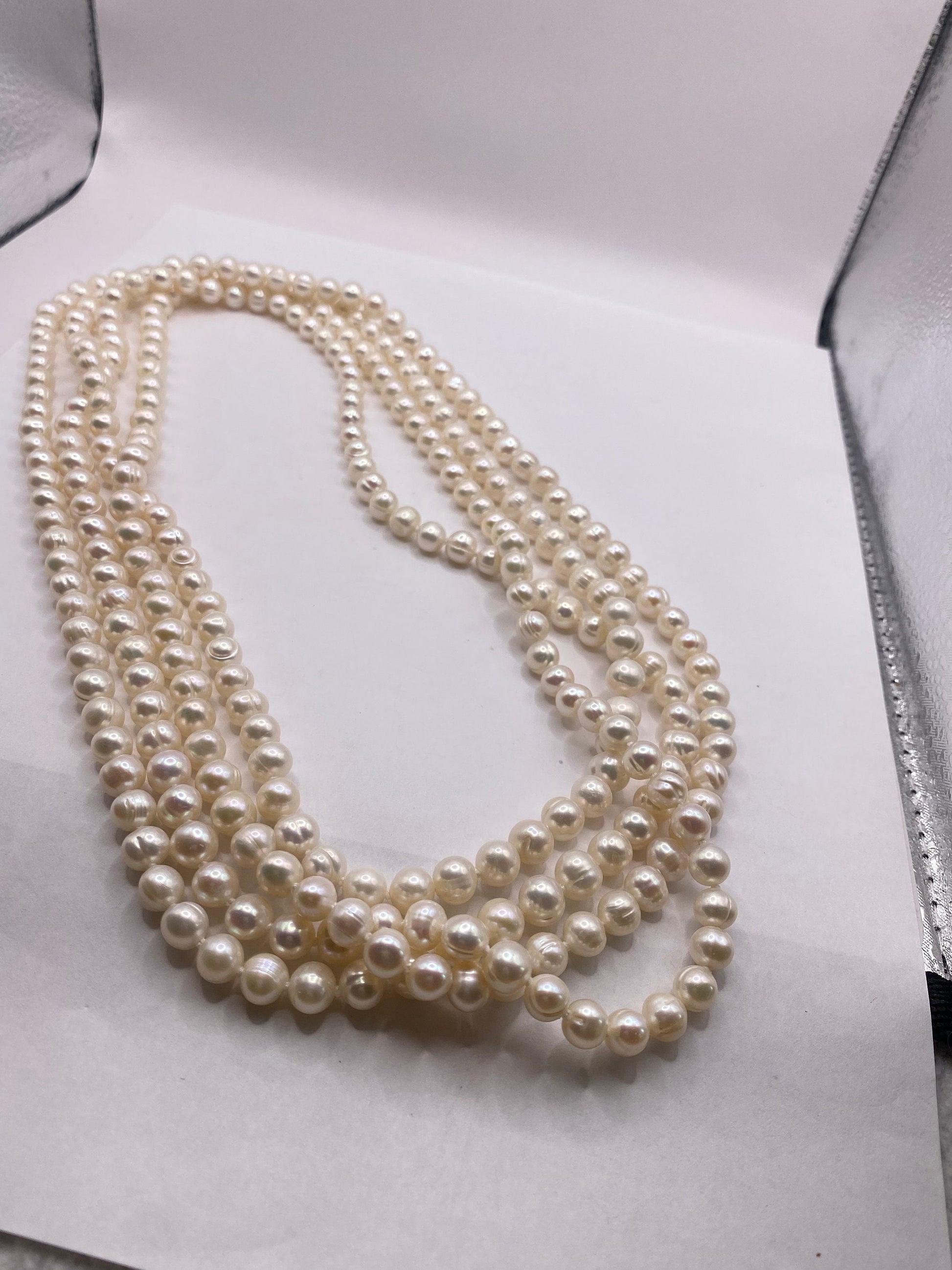 Vintage Hand Knotted Cream Pearl 80 inch Jumprope Necklace