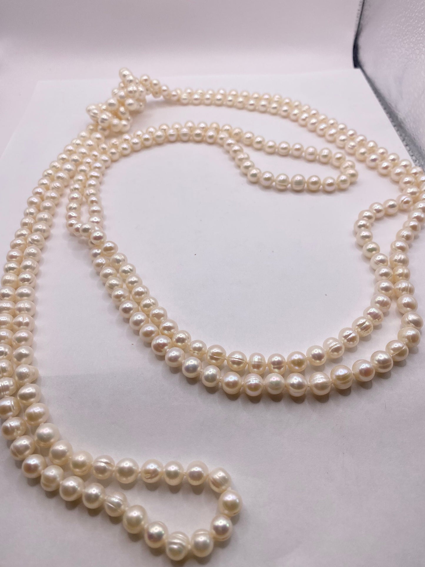 Vintage Hand Knotted Cream Pearl 80 inch Jumprope Necklace