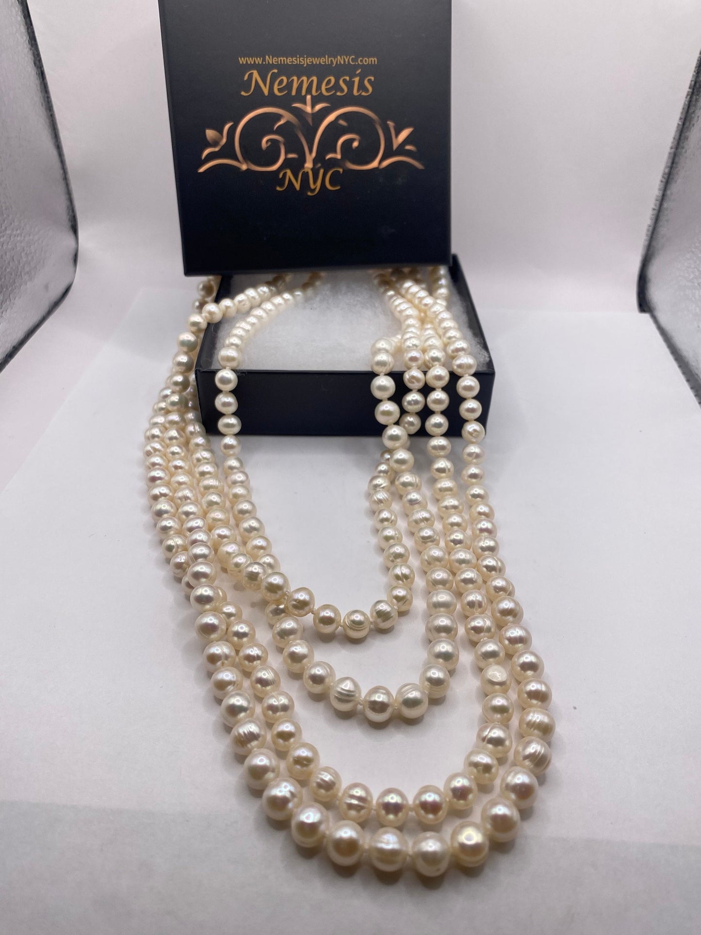 Vintage Hand Knotted Cream Pearl 80 inch Jumprope Necklace