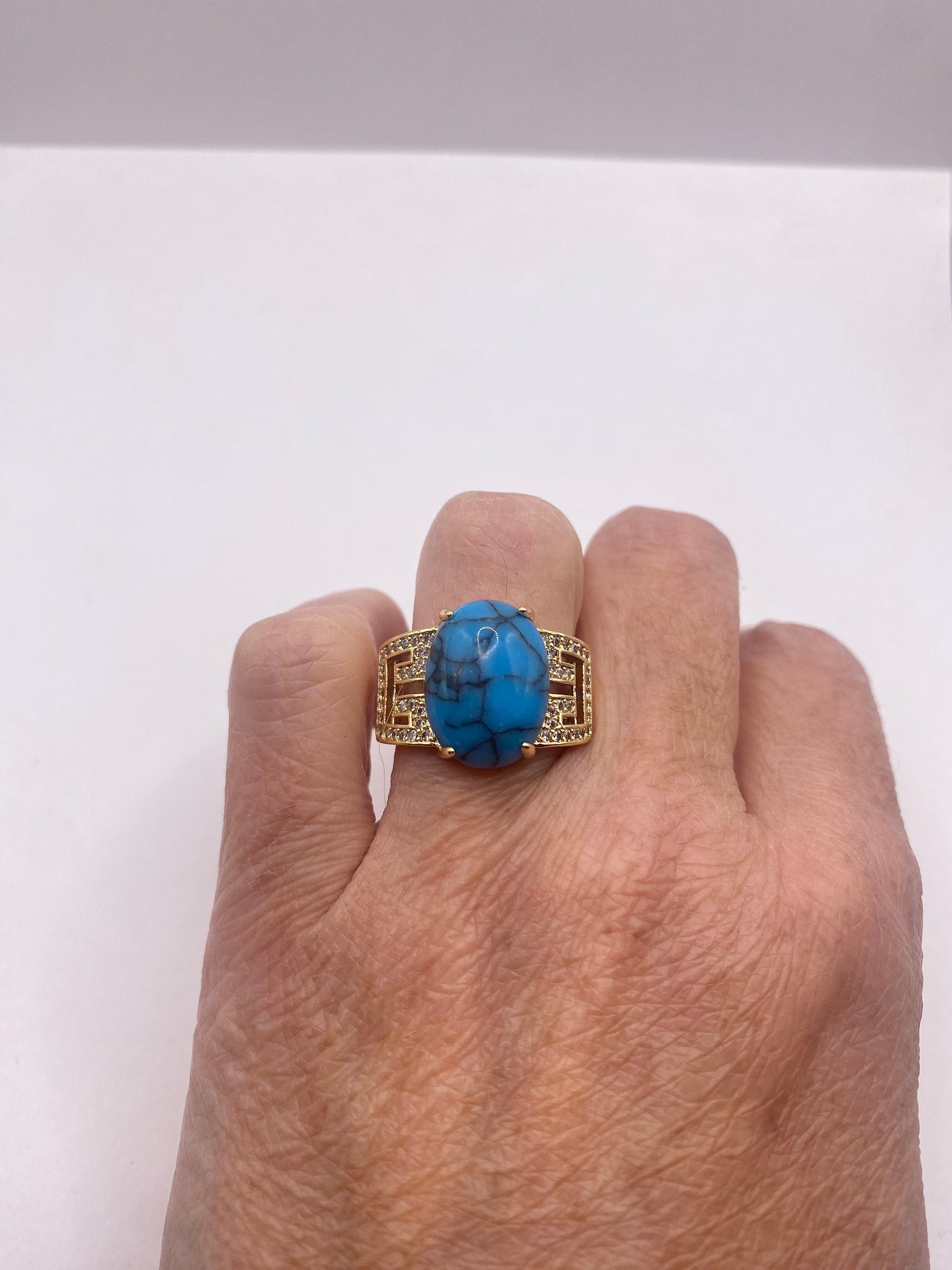 Vintage Turquoise Howlite Gold Filled Cocktail Ring