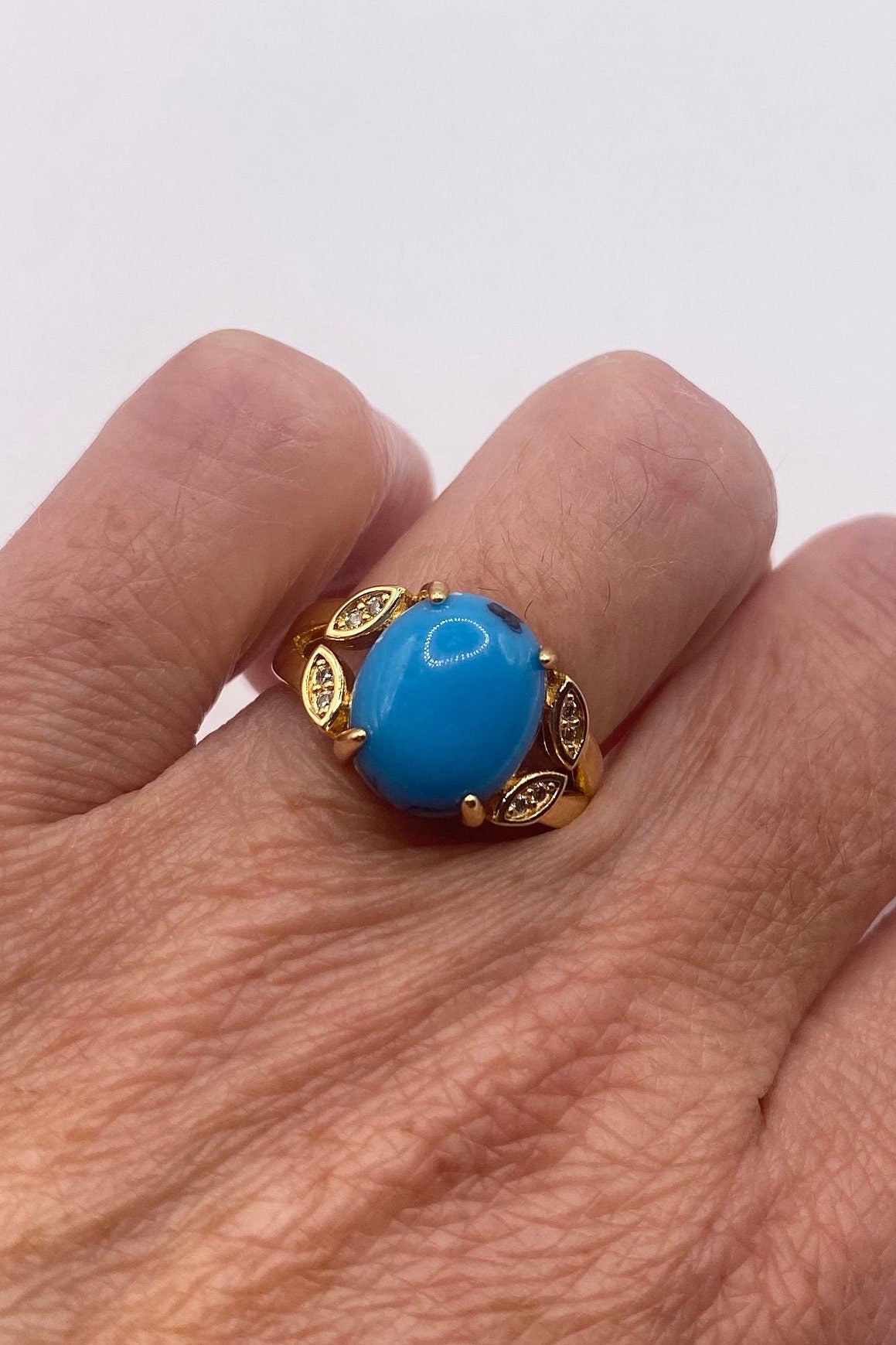 Vintage Turquoise Howlite Gold Filled Cocktail Ring