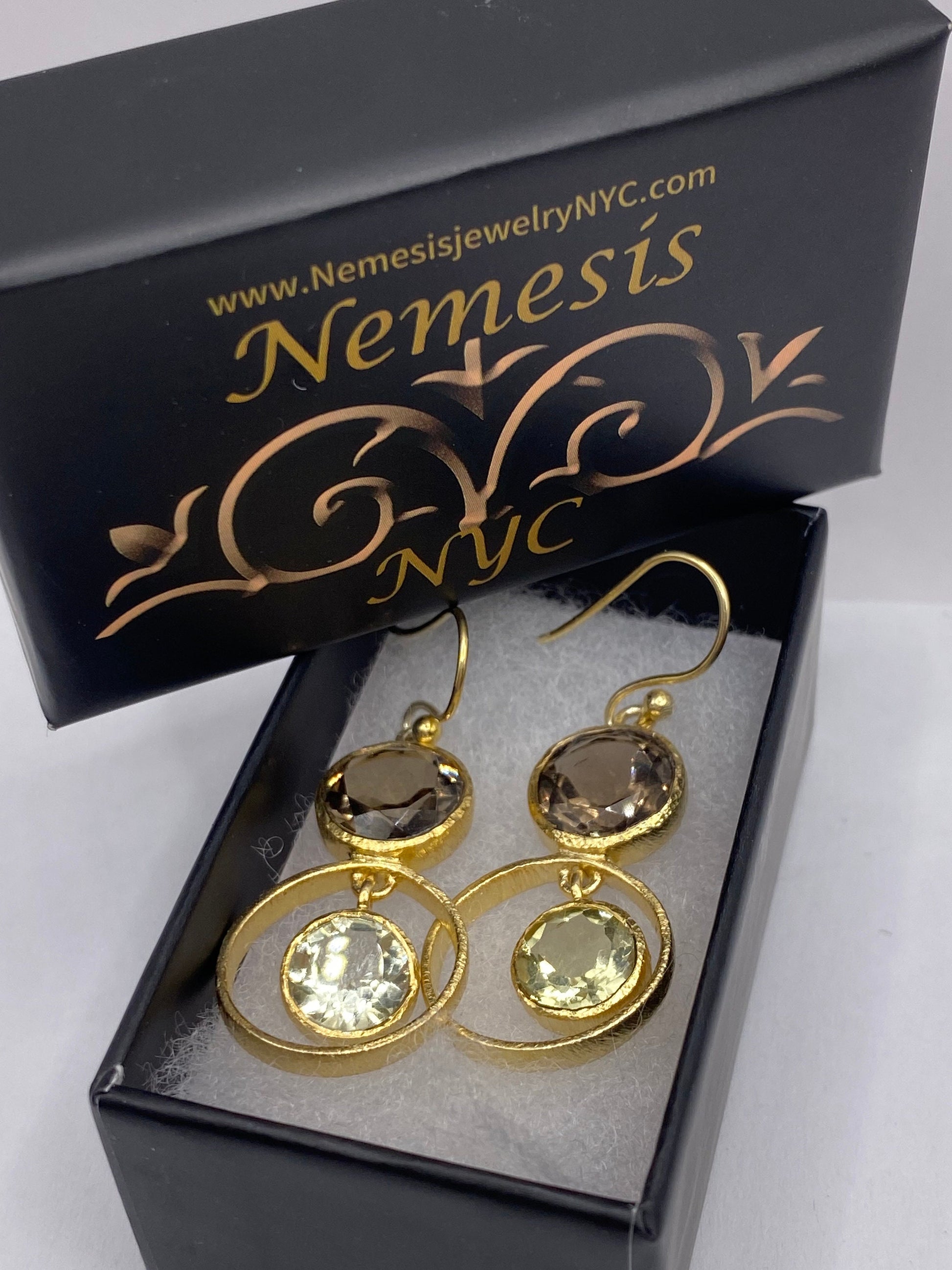 Vintage Brown Smoky Topaz Gold 925 Sterling Silver Drop Chandelier Earrings