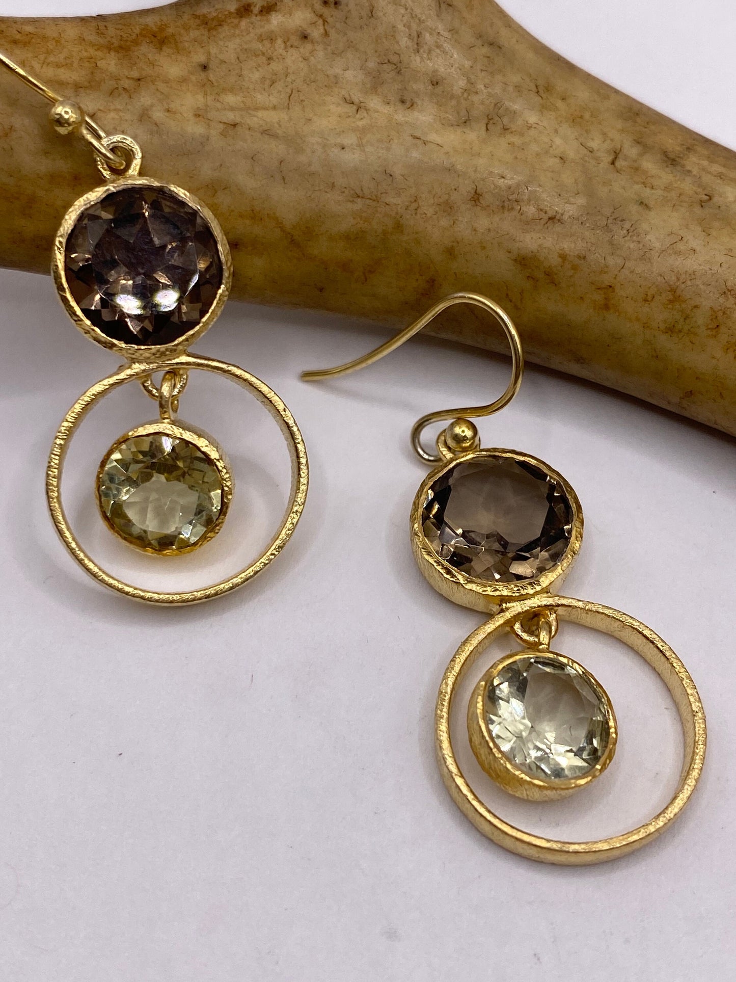 Vintage Brown Smoky Topaz Gold 925 Sterling Silver Drop Chandelier Earrings