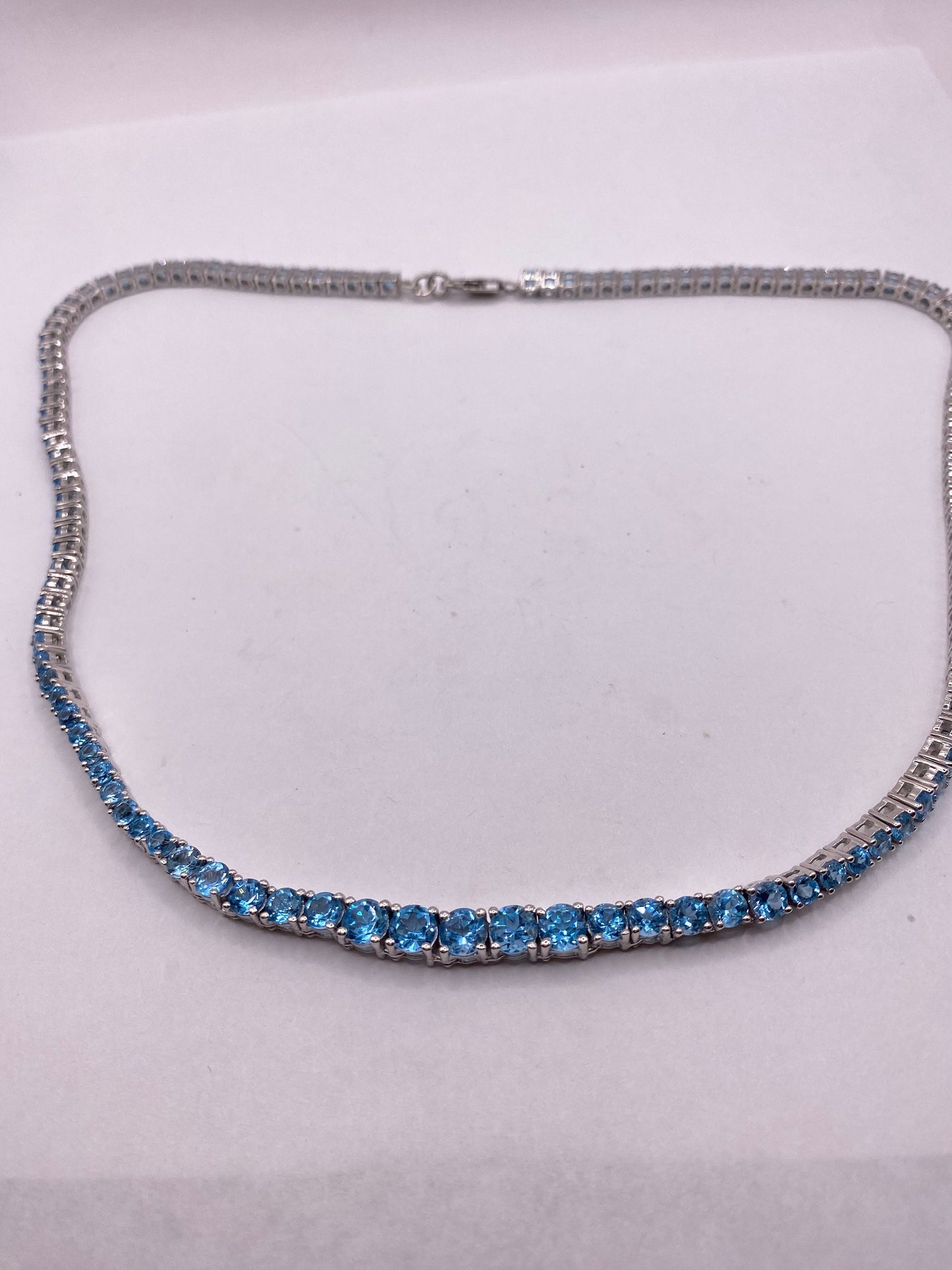 Vintage Blue Topaz Choker 925 Sterling Silver Necklace Collar
