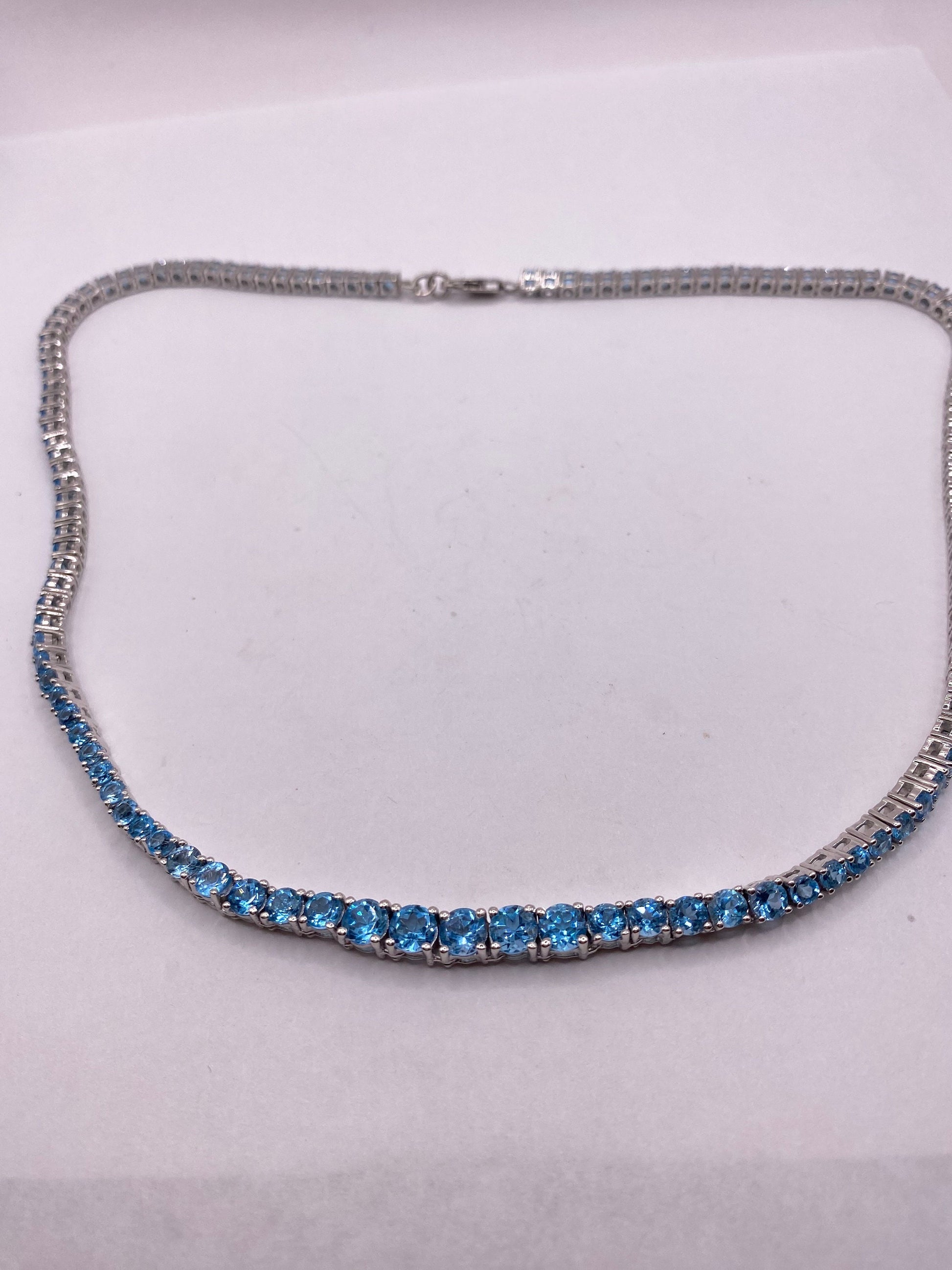 Vintage Blue Topaz Choker 925 Sterling Silver Necklace Collar