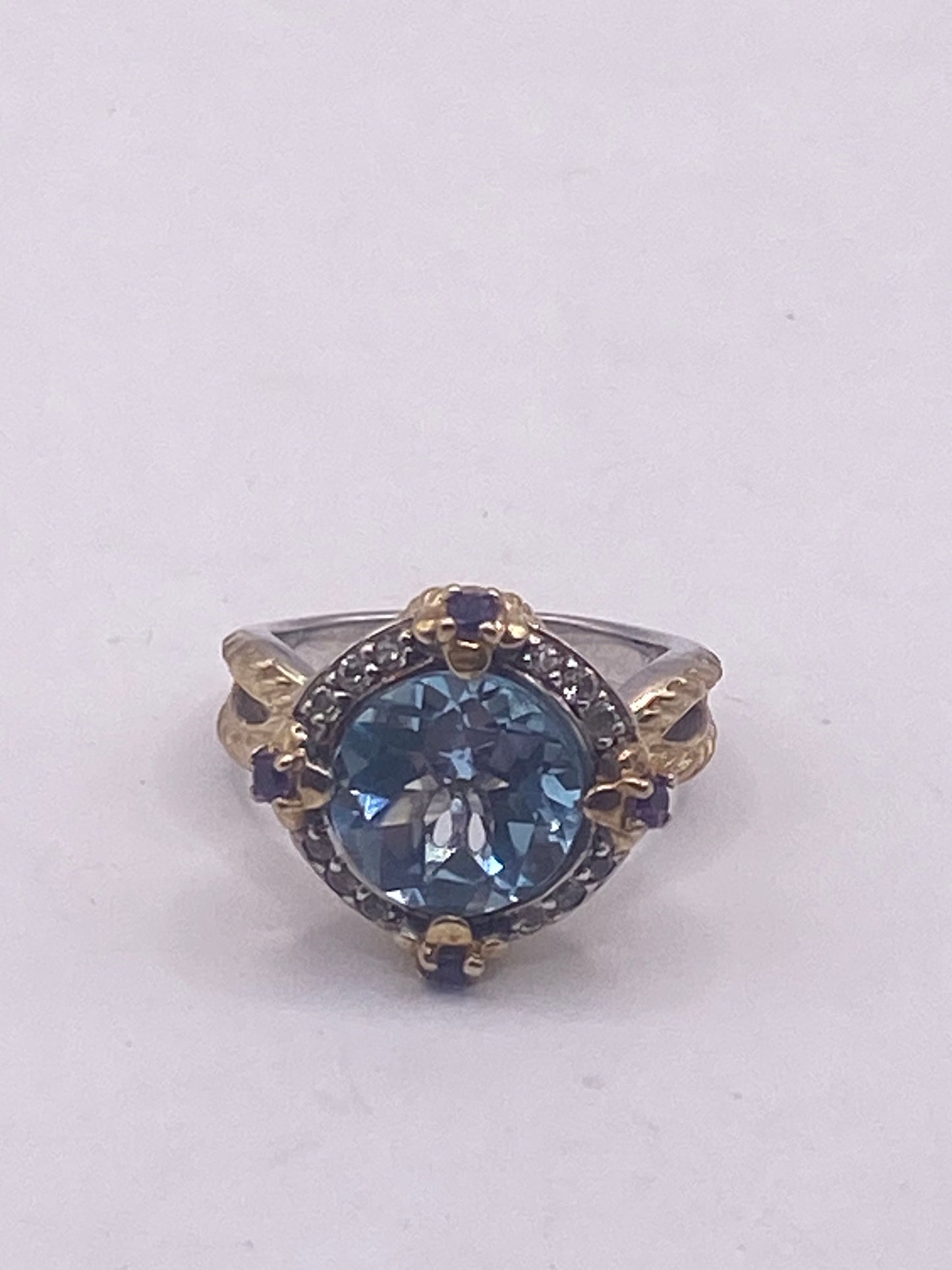 Vintage geniune blue topaz gold 925 sterling silver Cocktail Ring