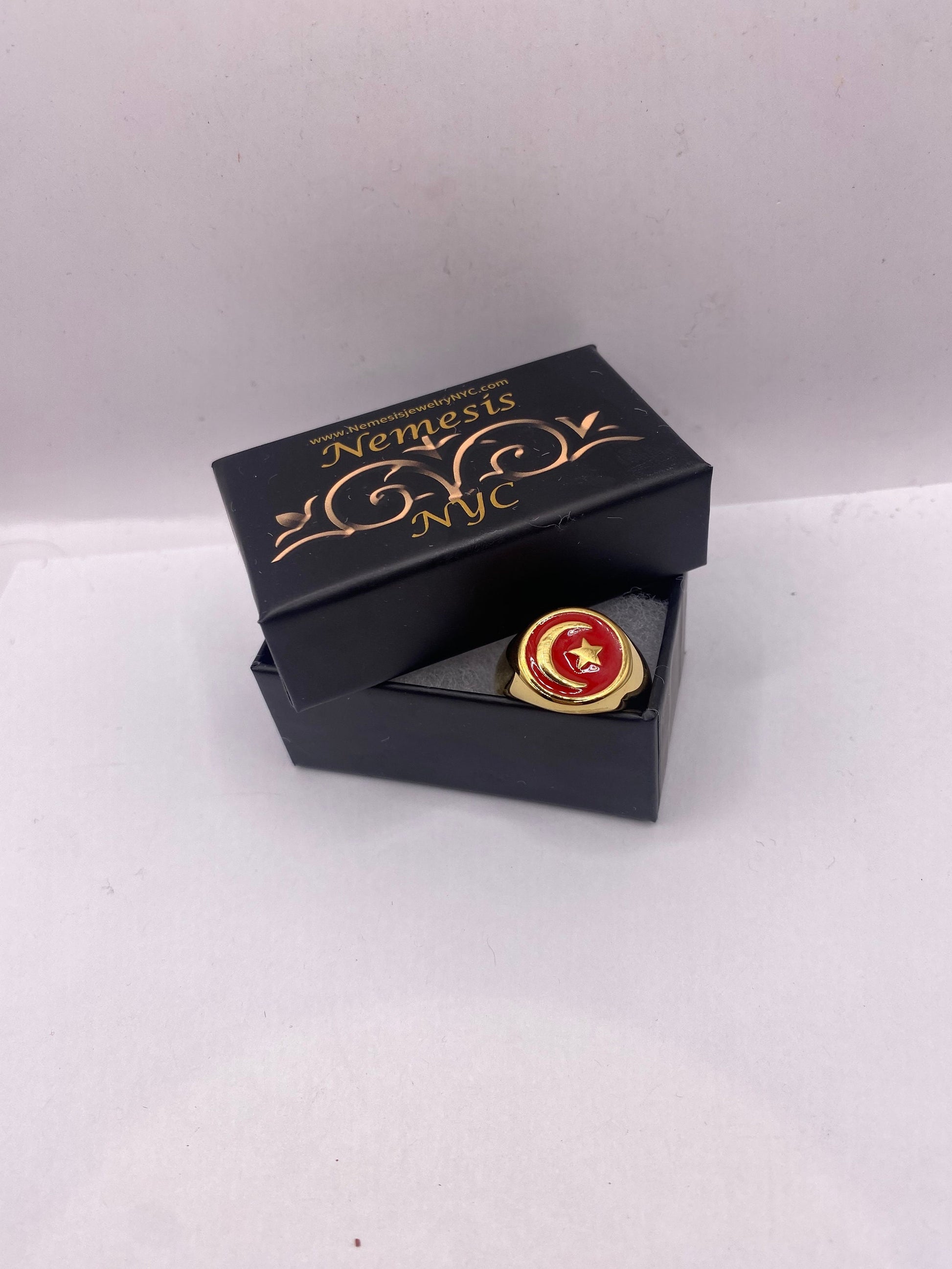 Vintage Golden Stainless Steel Muslim Star Cresant Mens Ring