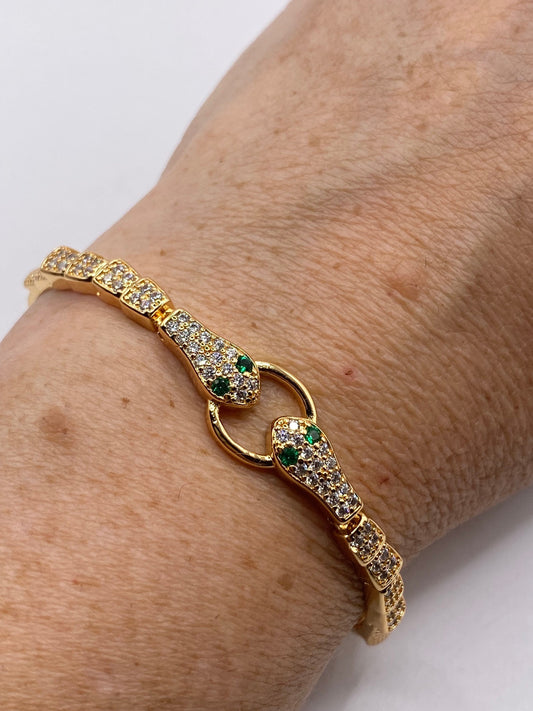Vintage Snake Bracelet Gold filled Red Ruby Crystal Eyes