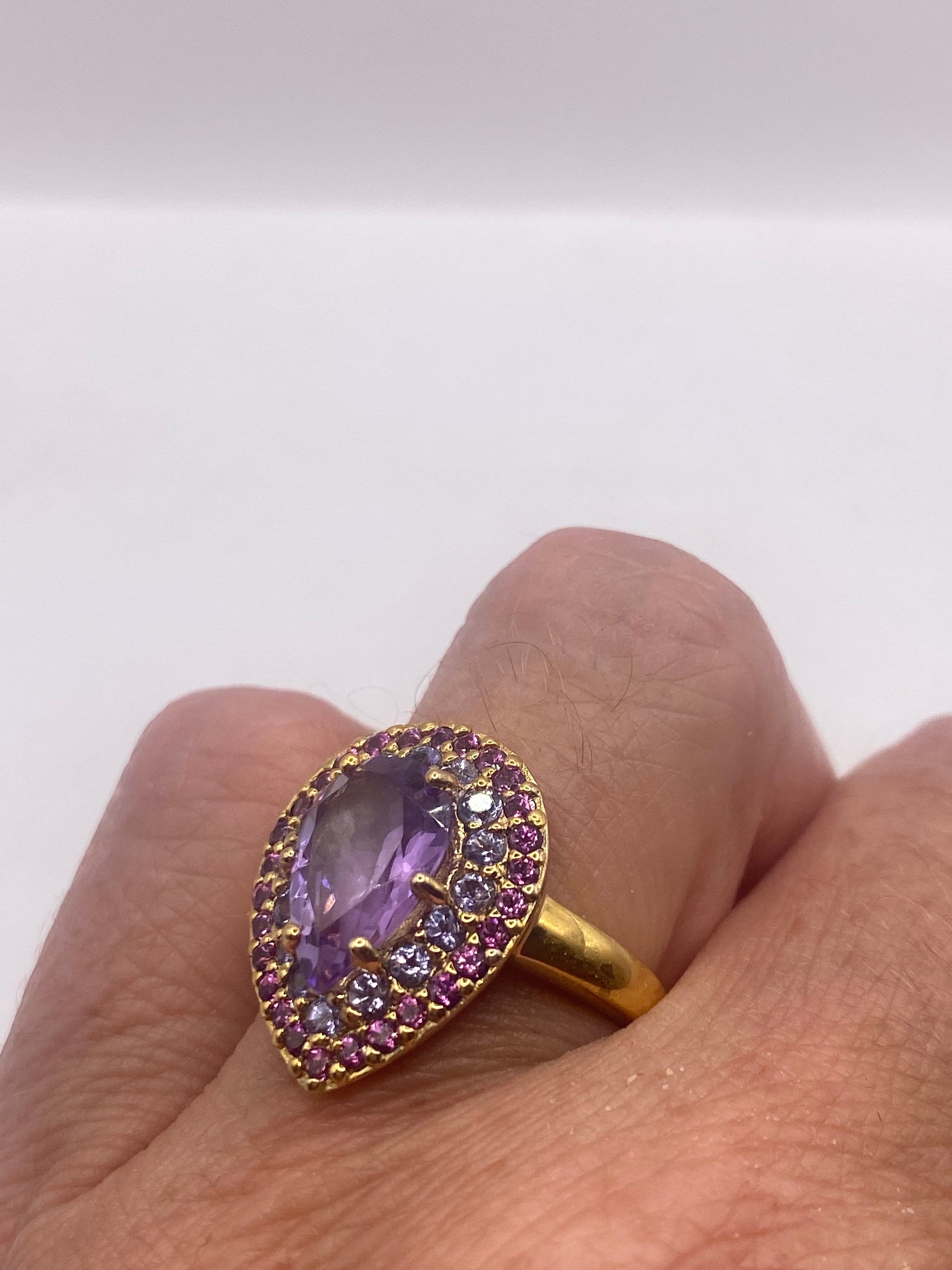 Vintage Purple Amethyst 925 Sterling Silver Cocktail Ring