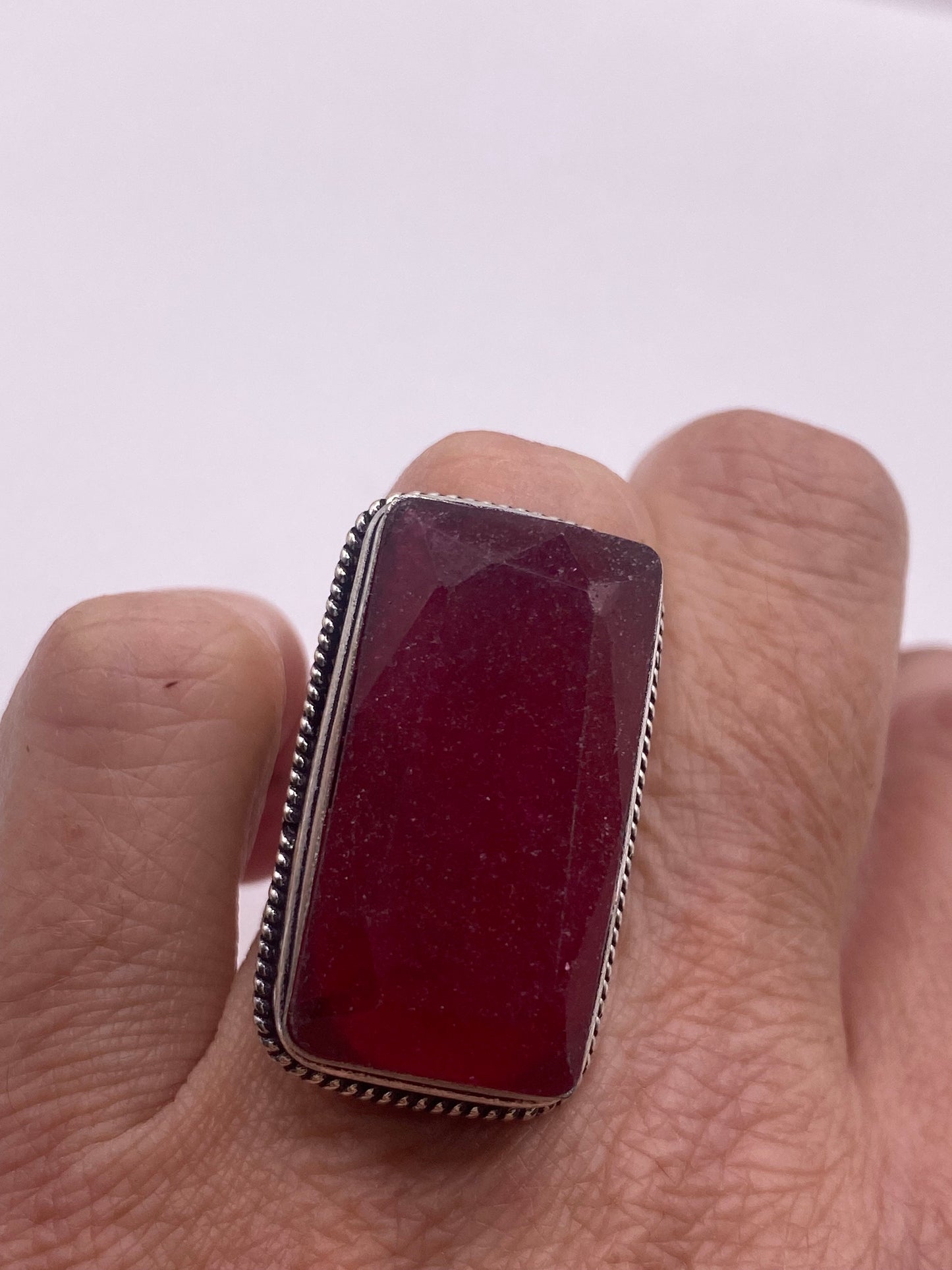Vintage Raw Pink Ruby Deco Silver Cocktail Ring