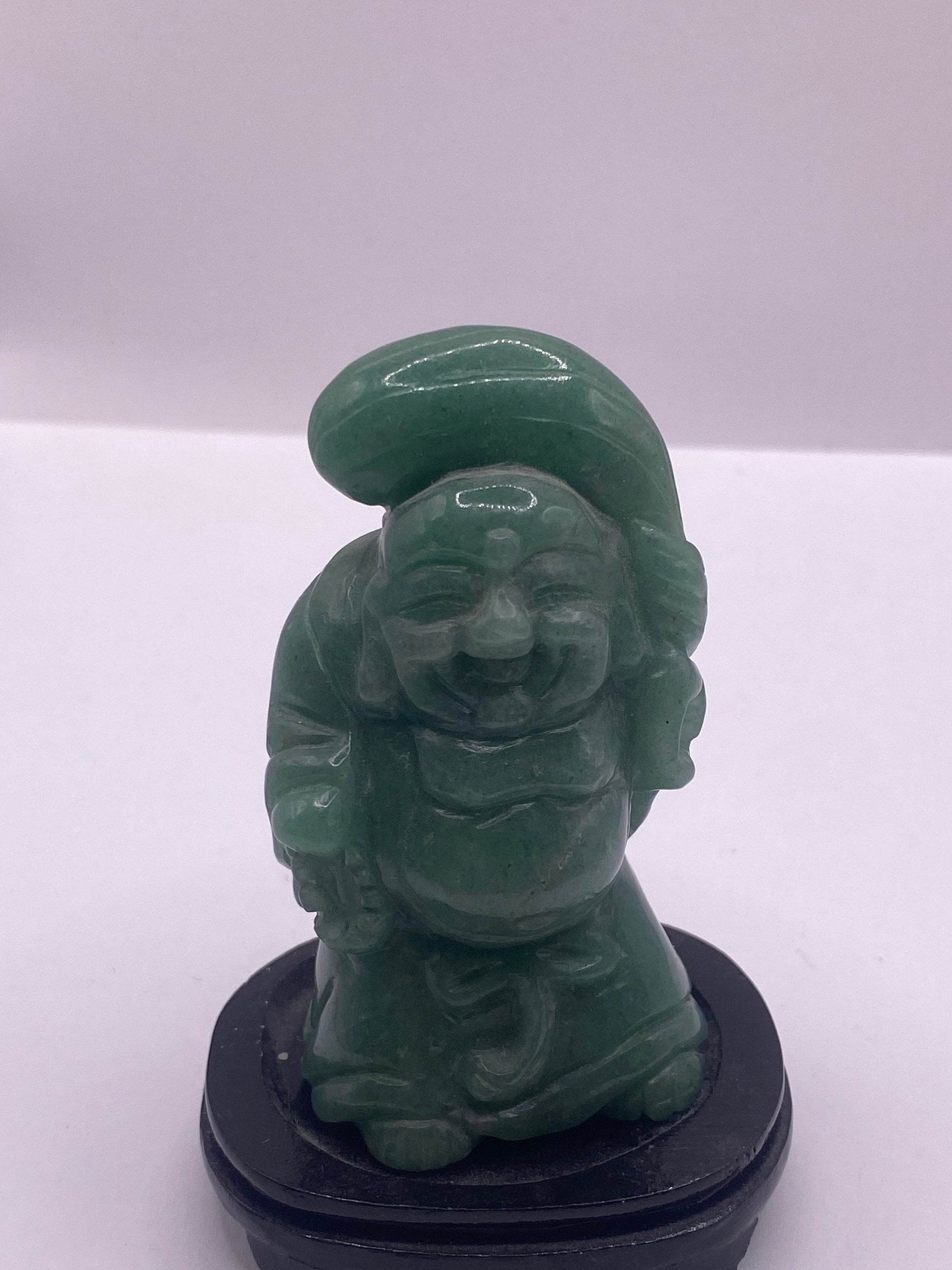 Vintage Green Jade Fortune Buddha Figurine Statue