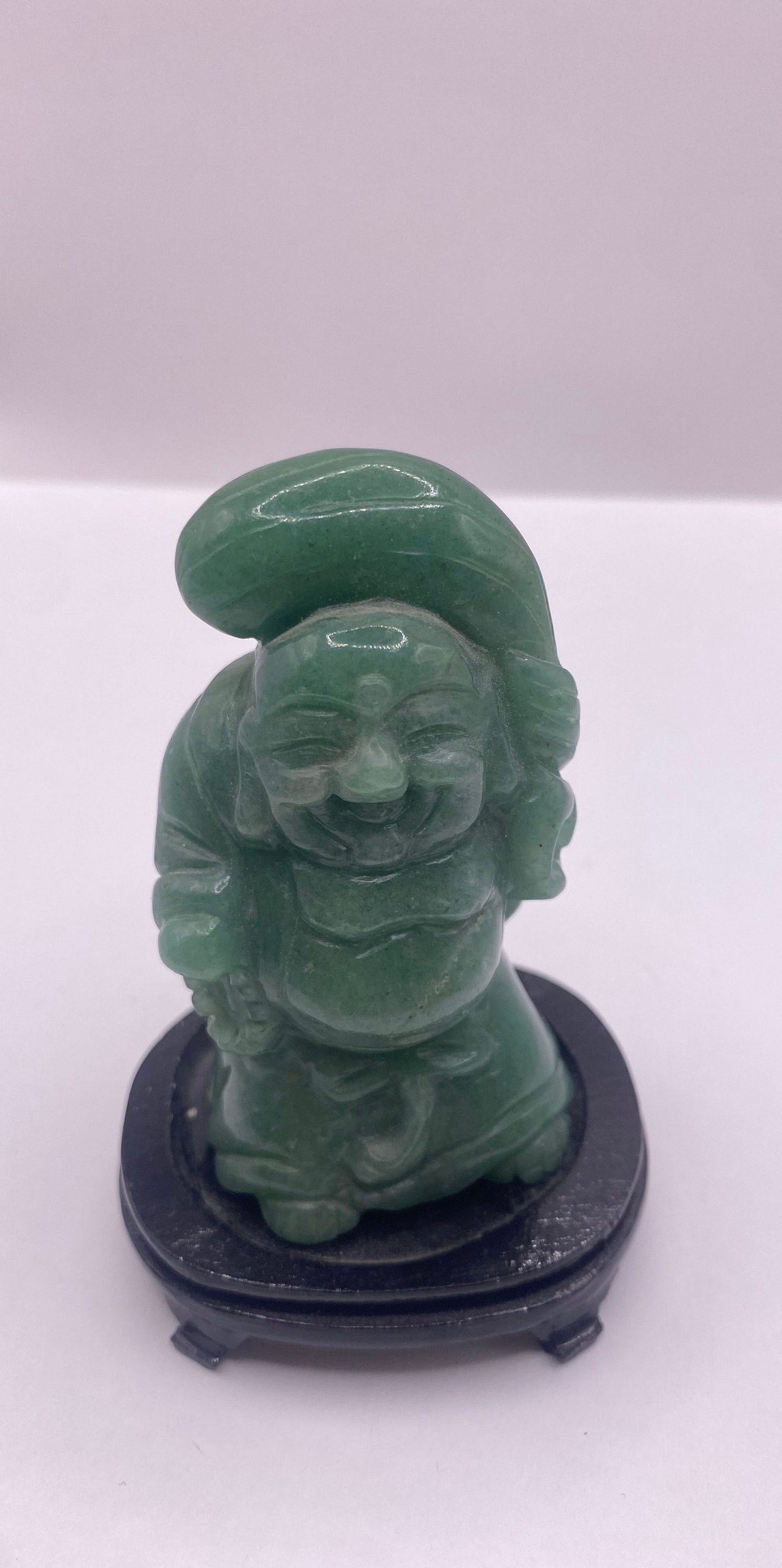 Vintage Green Jade Fortune Buddha Figurine Statue