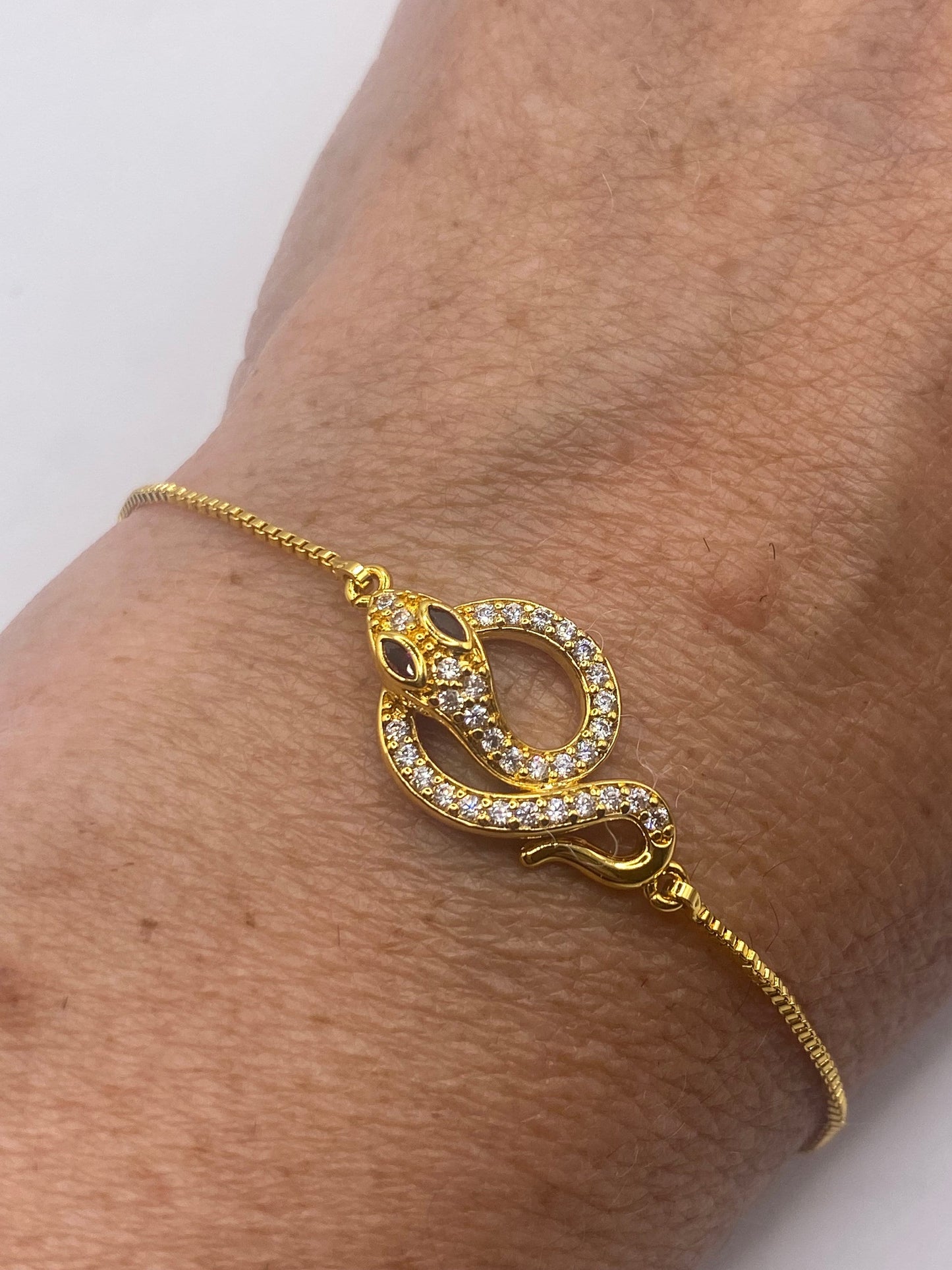 Vintage Snake Chain Bracelet Gold filled Crystal Eyes