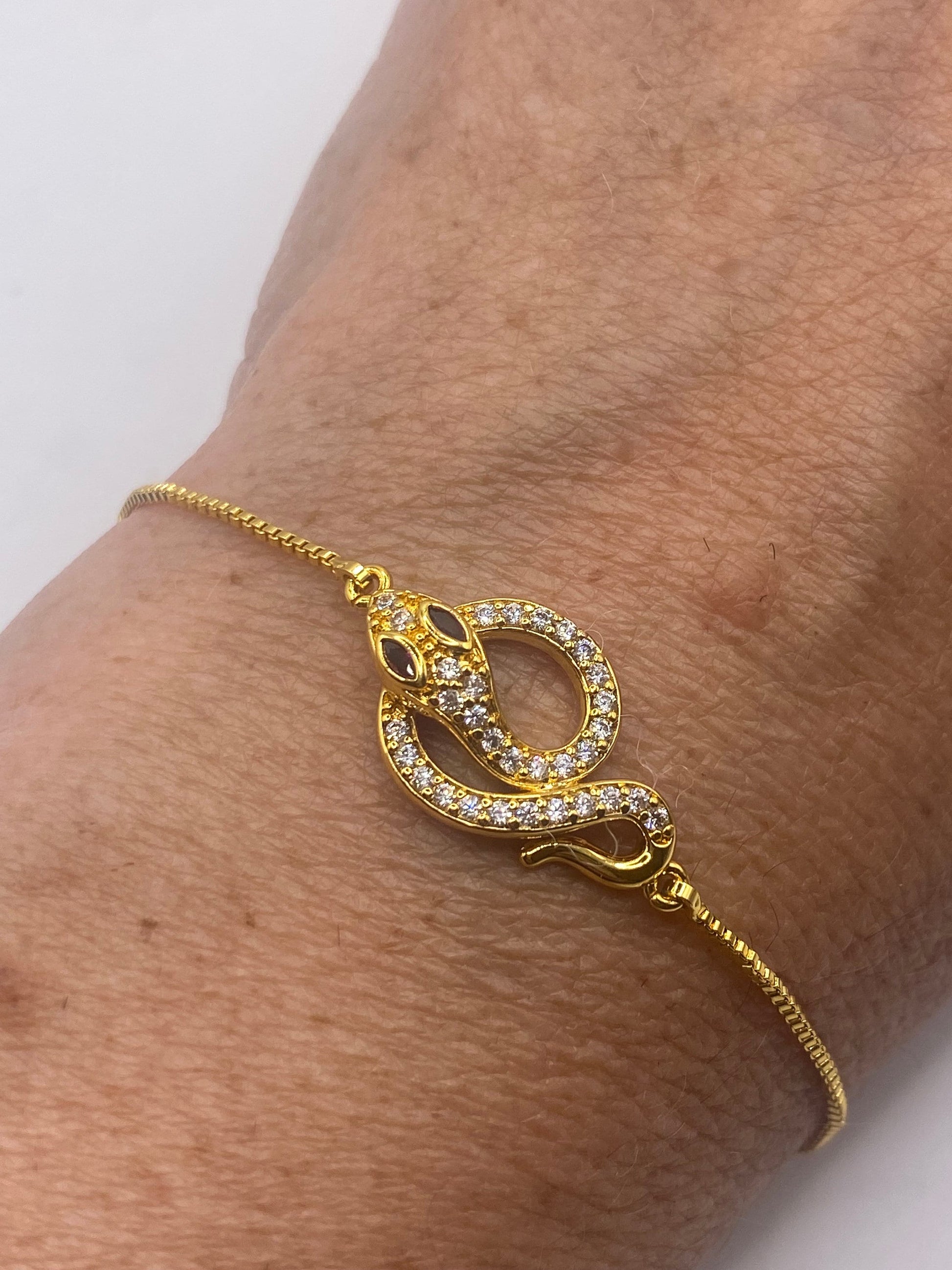 Vintage Snake Chain Bracelet Gold filled Crystal Eyes