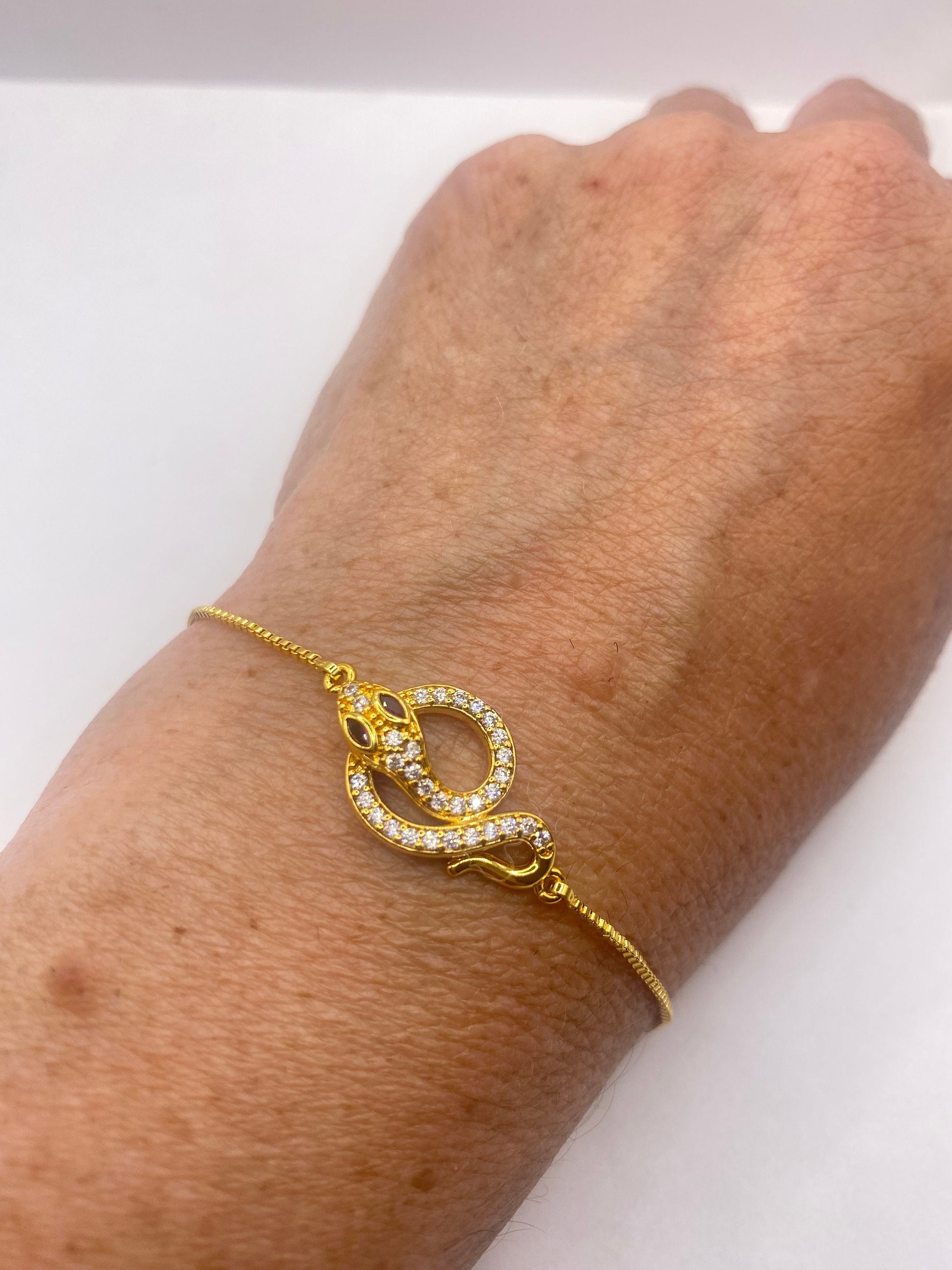 Vintage Snake Chain Bracelet Gold filled Crystal Eyes