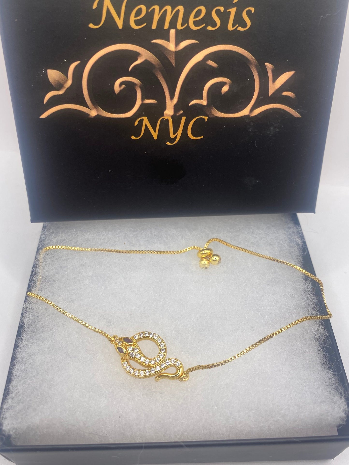 Vintage Snake Chain Bracelet Gold filled Crystal Eyes
